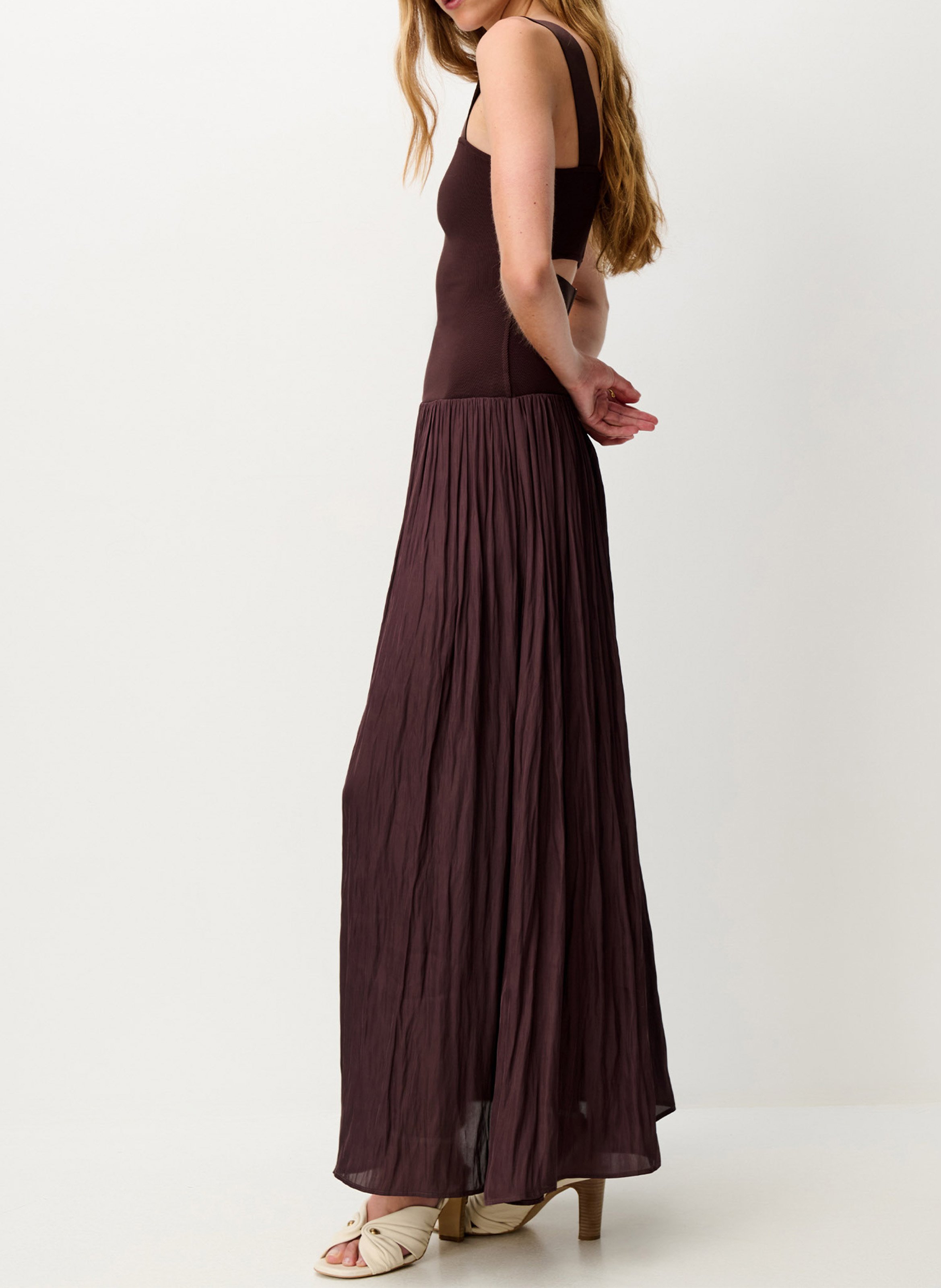 Robe longue évasée bi-matière magnani SESSUN Marron