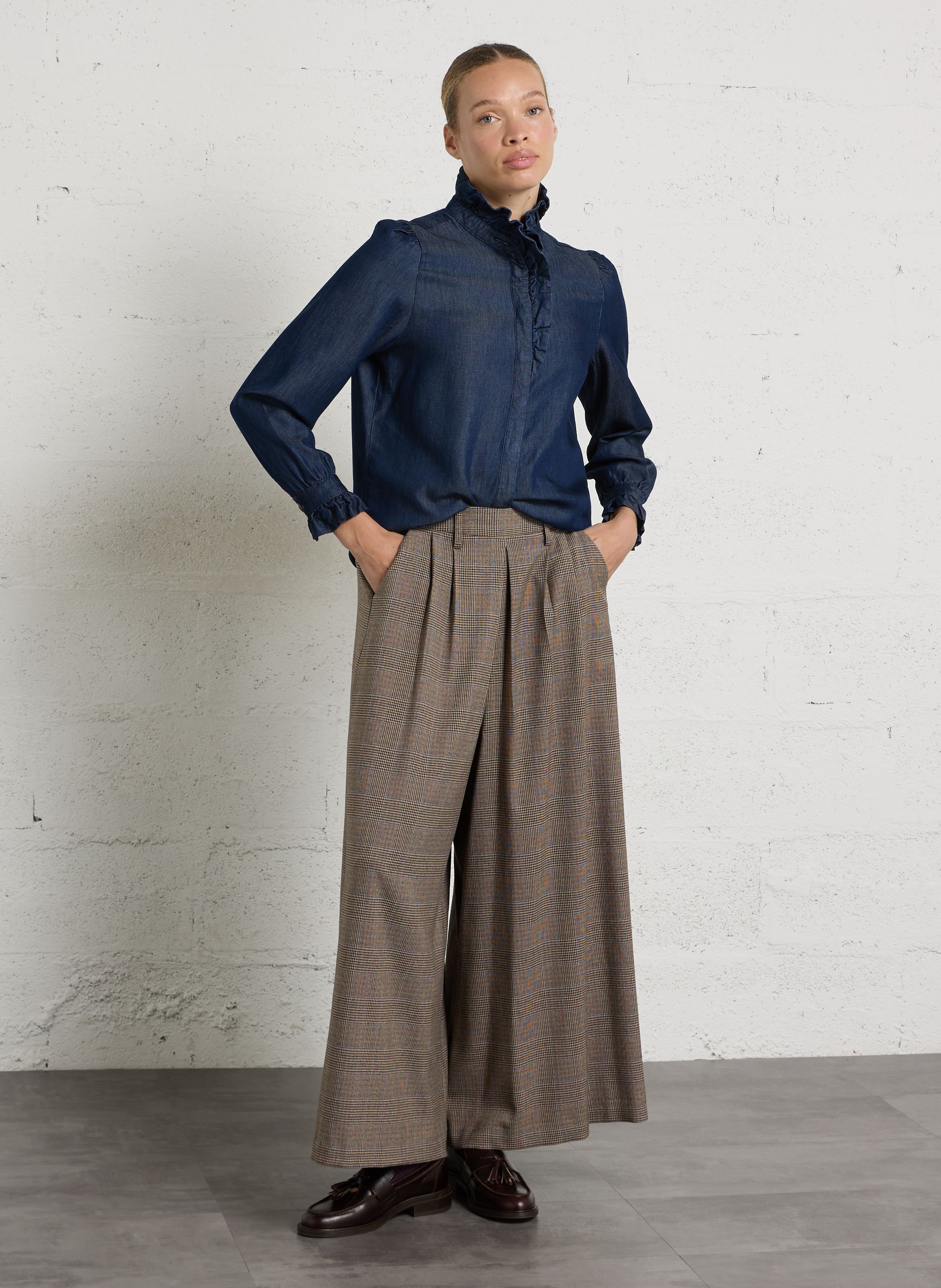 Chemise droite denim col victorien milan MAISON 123 Bleu