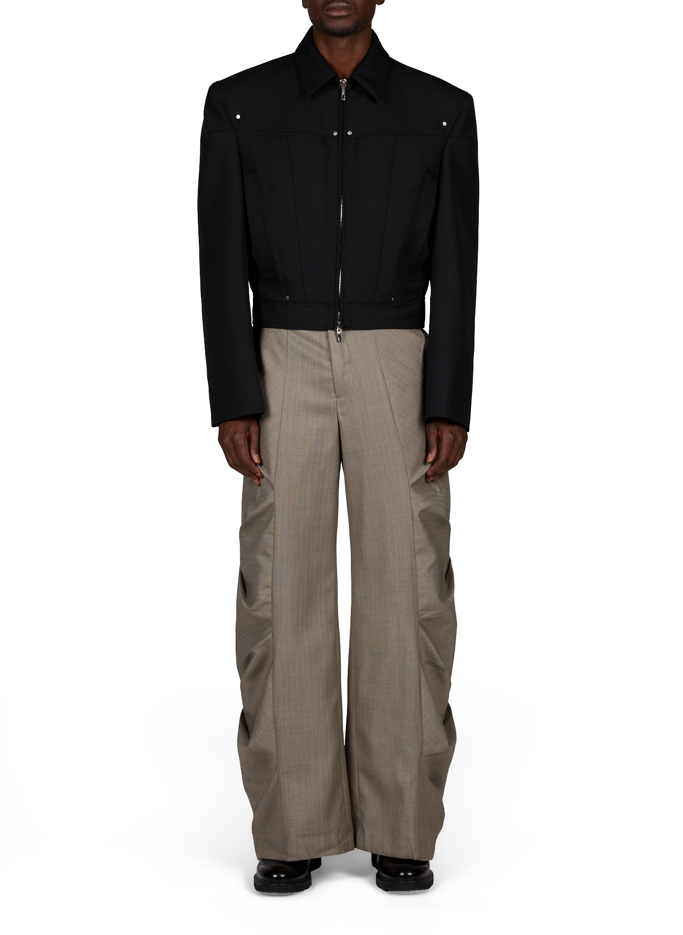 Short shoulder-padded jacket in blended virgin wool LOUIS GABRIEL NOUCHI Black
