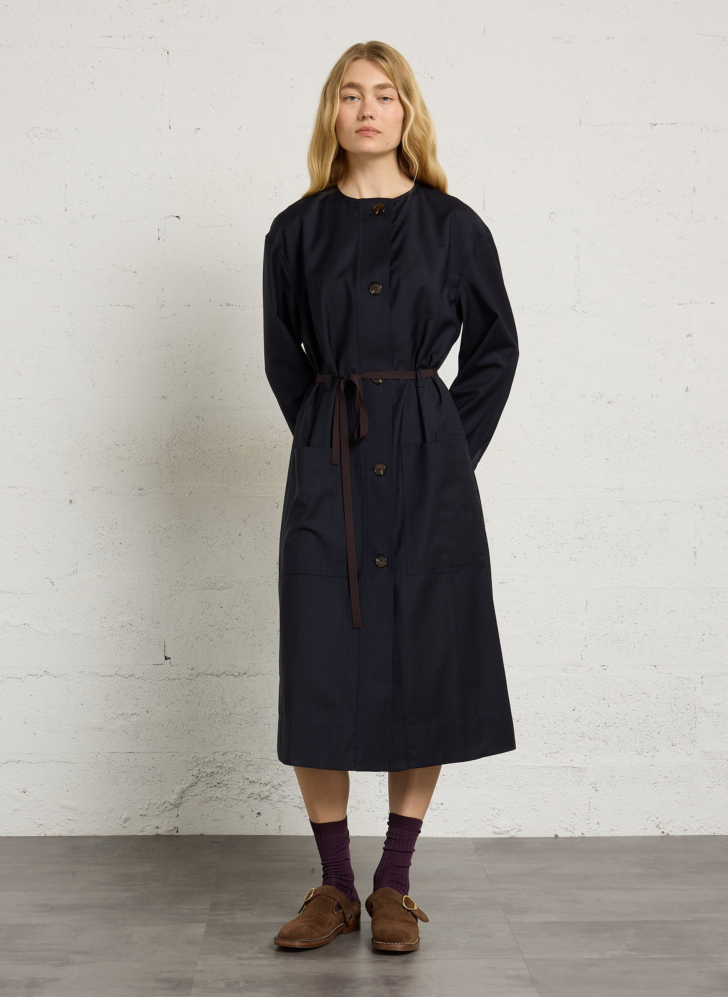 Robe midi col rond en laine helie SOEUR Bleu