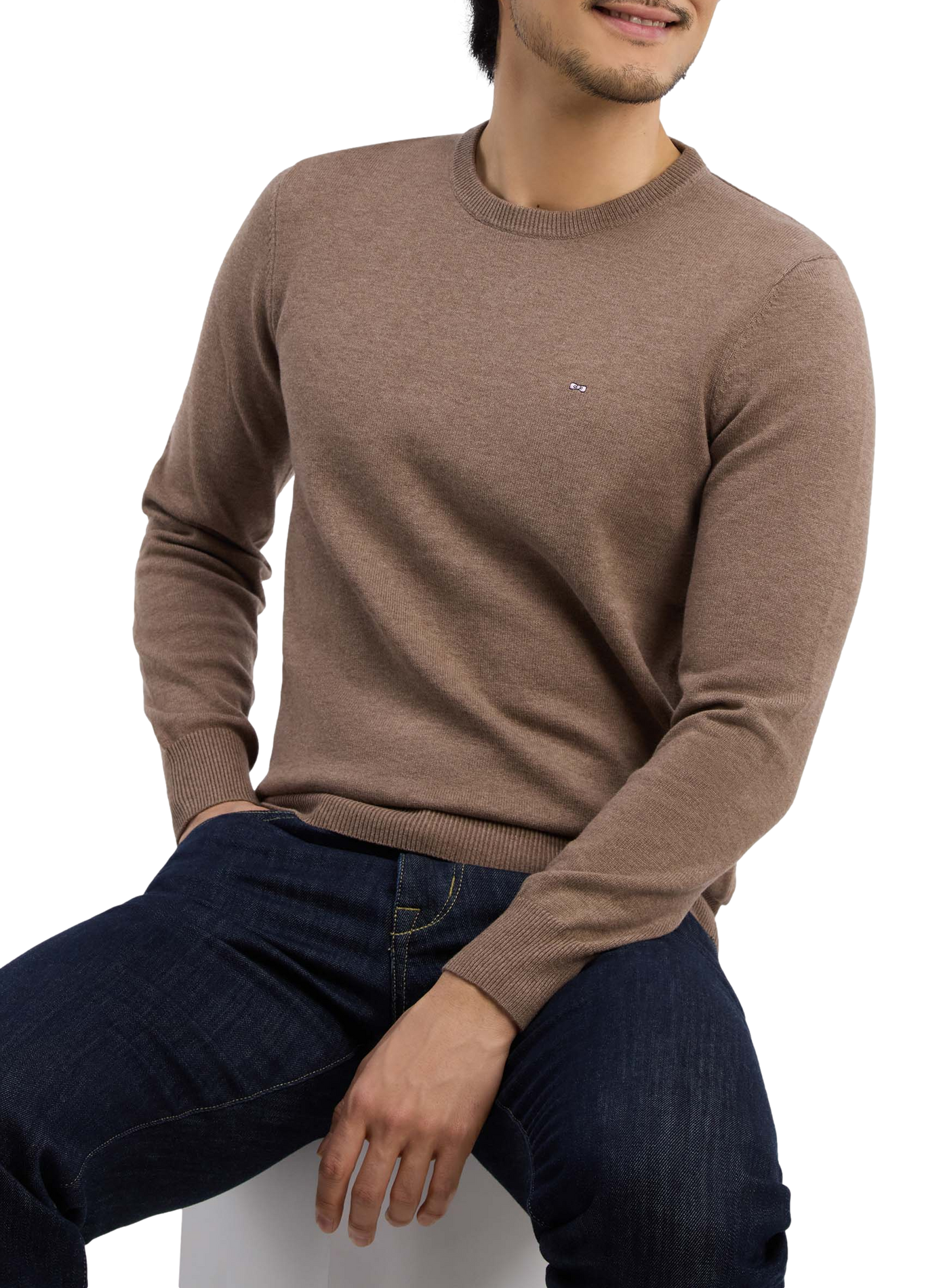 Straight-fit wool and cotton trousers with logo EDEN PARK Brown