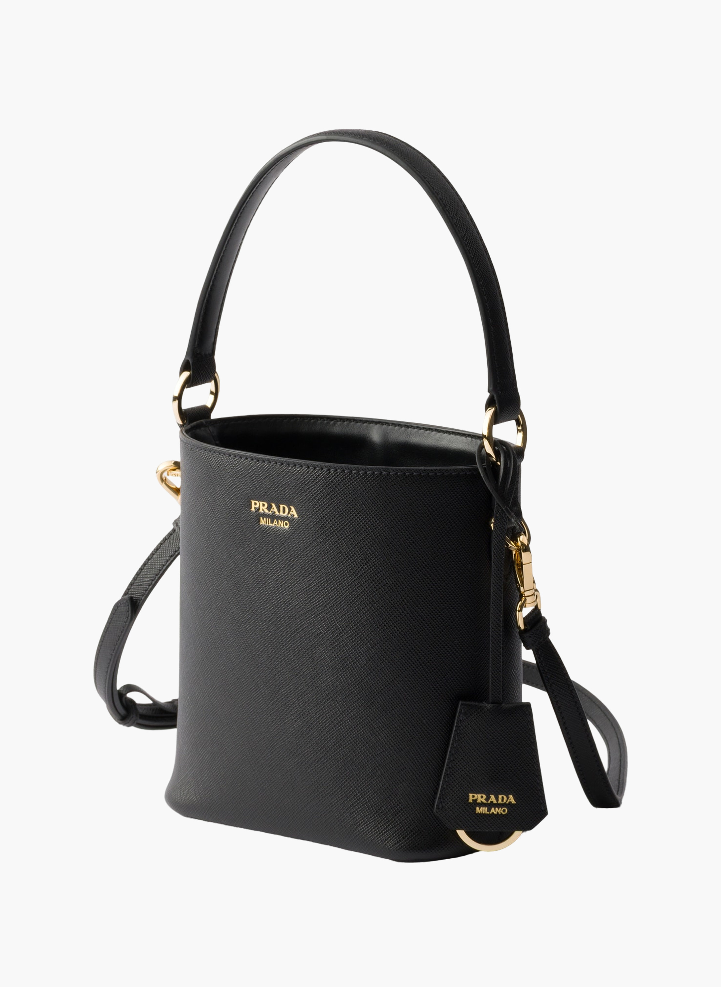 Mini sac seau en cuir saffiano PRADA Noir