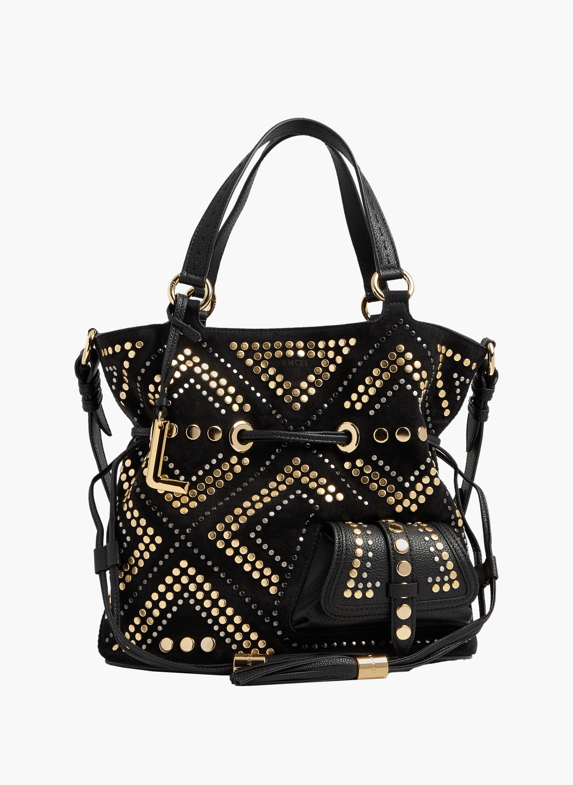 Sac seau premier flirt de lancel en animation 150y studs : studs, cuirs de vachette suede & graine LANCEL Noir