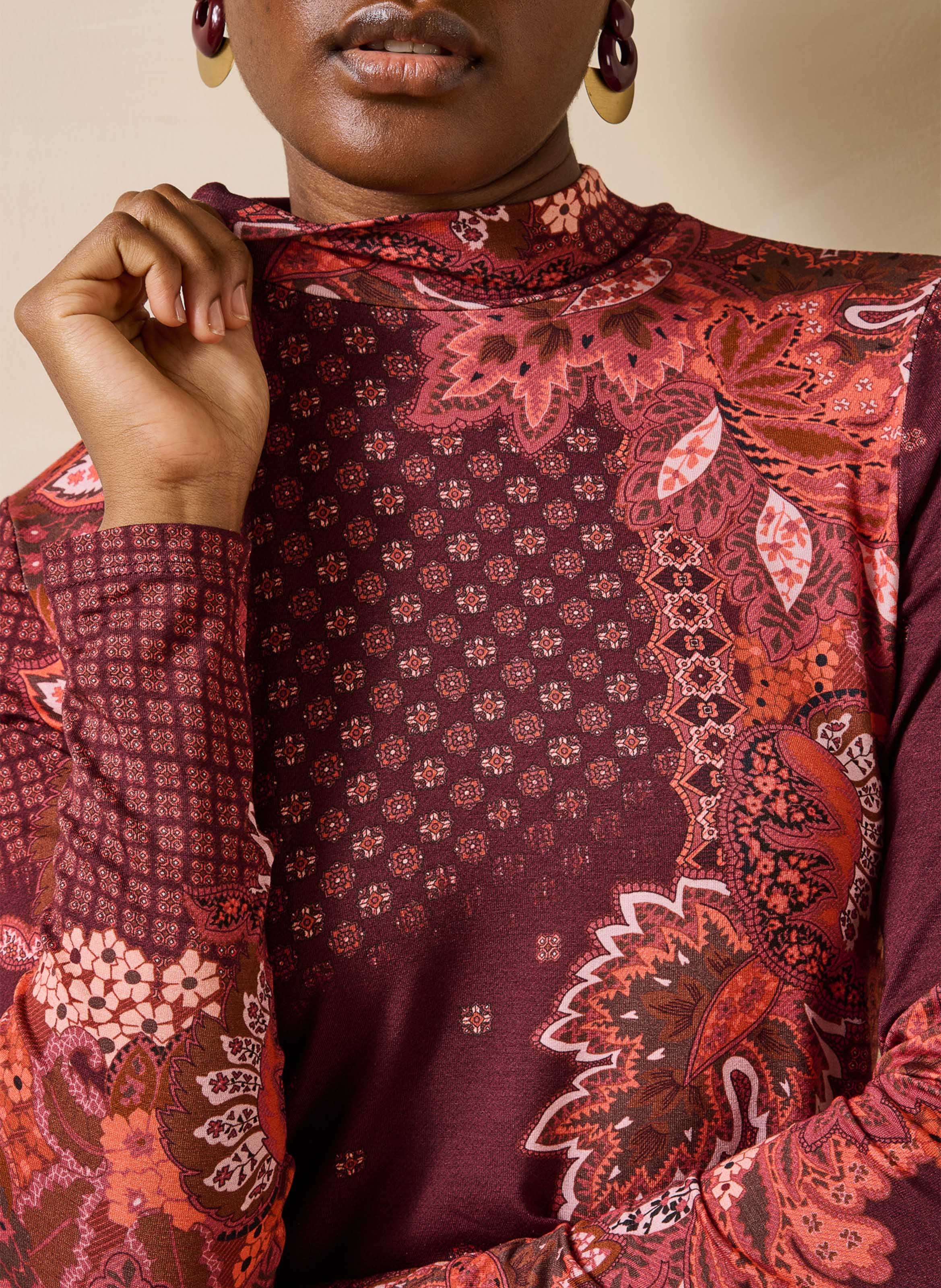 T-shirt met lange mouwen, print en opstaande kraag LA FEE MARABOUTEE Rood
