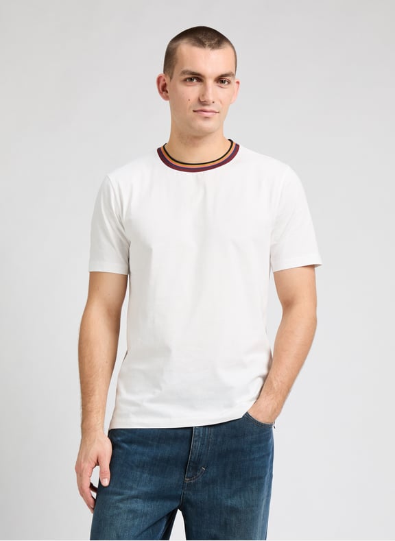 T-shirt with coloured stripes on the collar White by PAUL SMITH PAUL SMITH T-shirt with coloured stripes on the collar White