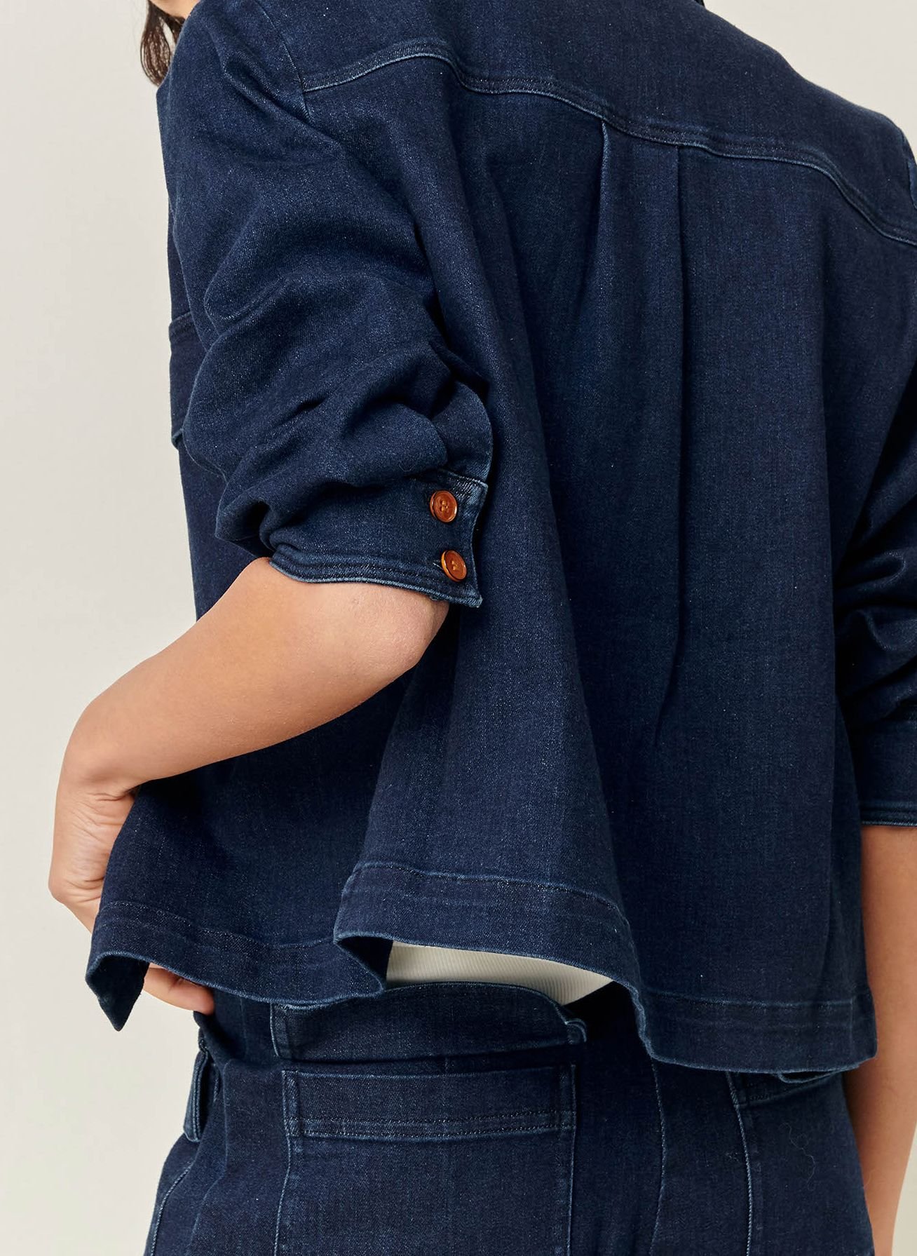 Veste courte droite en denim de coton léger guggen SESSUN Bleu