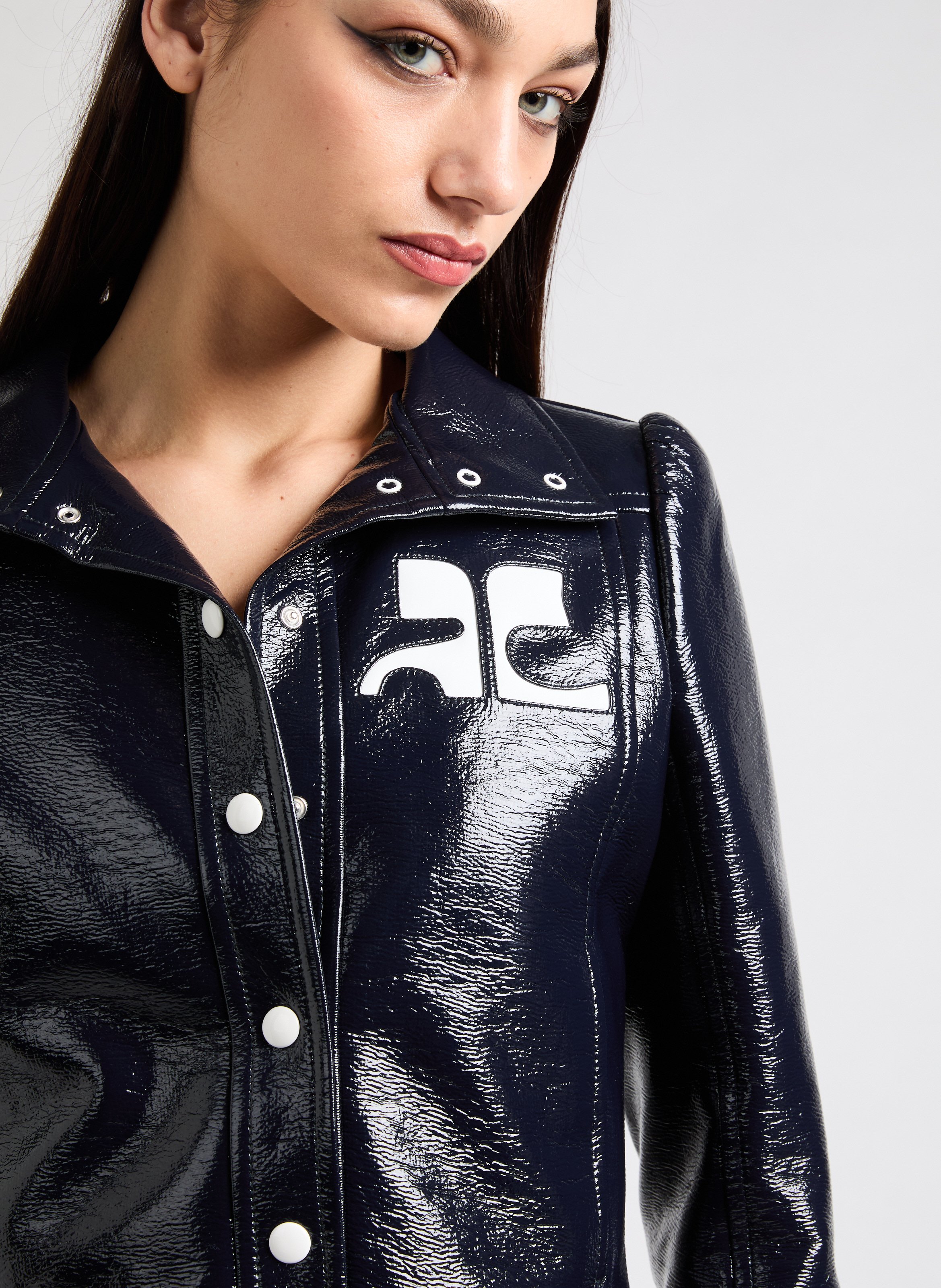 Blouson Réédition vinyle en coton mélangé COURRÈGES Bleu