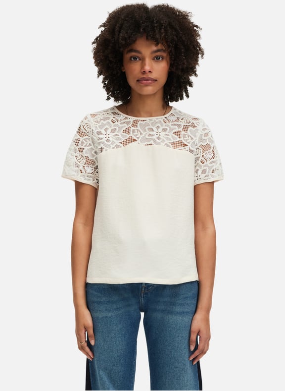 Top en crêpe et dentelle - ubarine Beige by PABLO PABLO Top en crêpe et dentelle - ubarine Beige