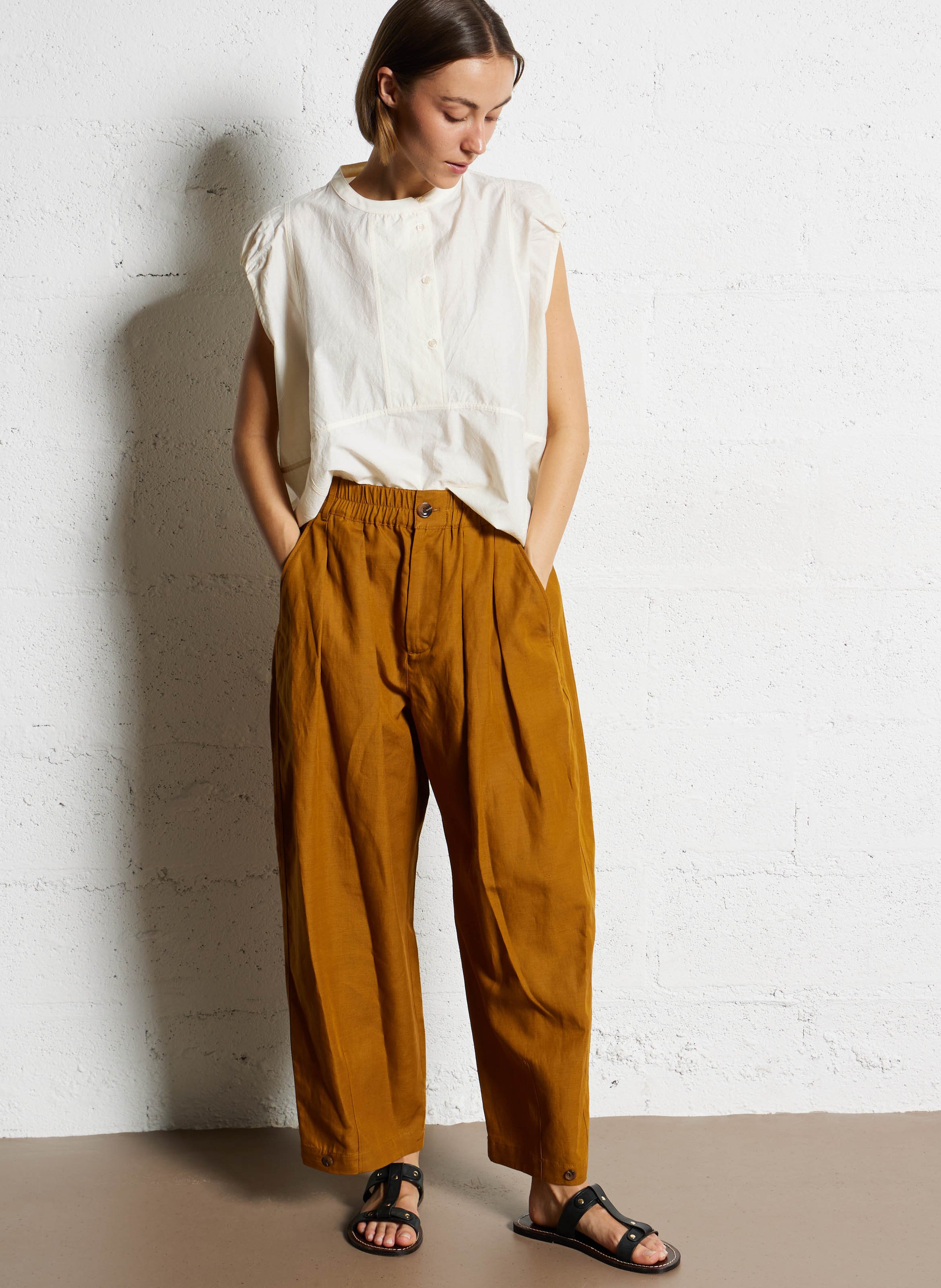 Blouse oversize en coton mélangé Danube SOEUR Beige