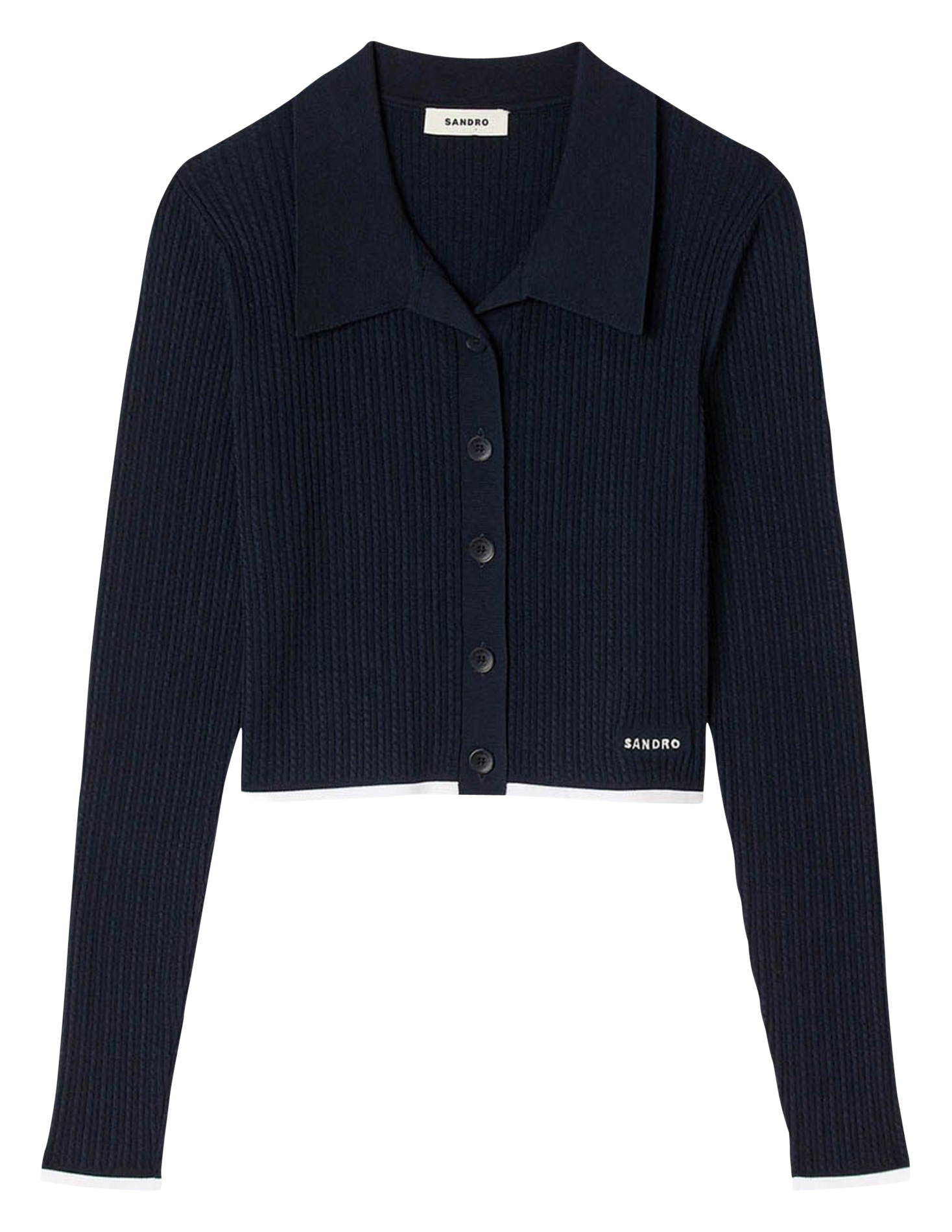 Cardigan ajustée côtelée col classique SANDRO Bleu