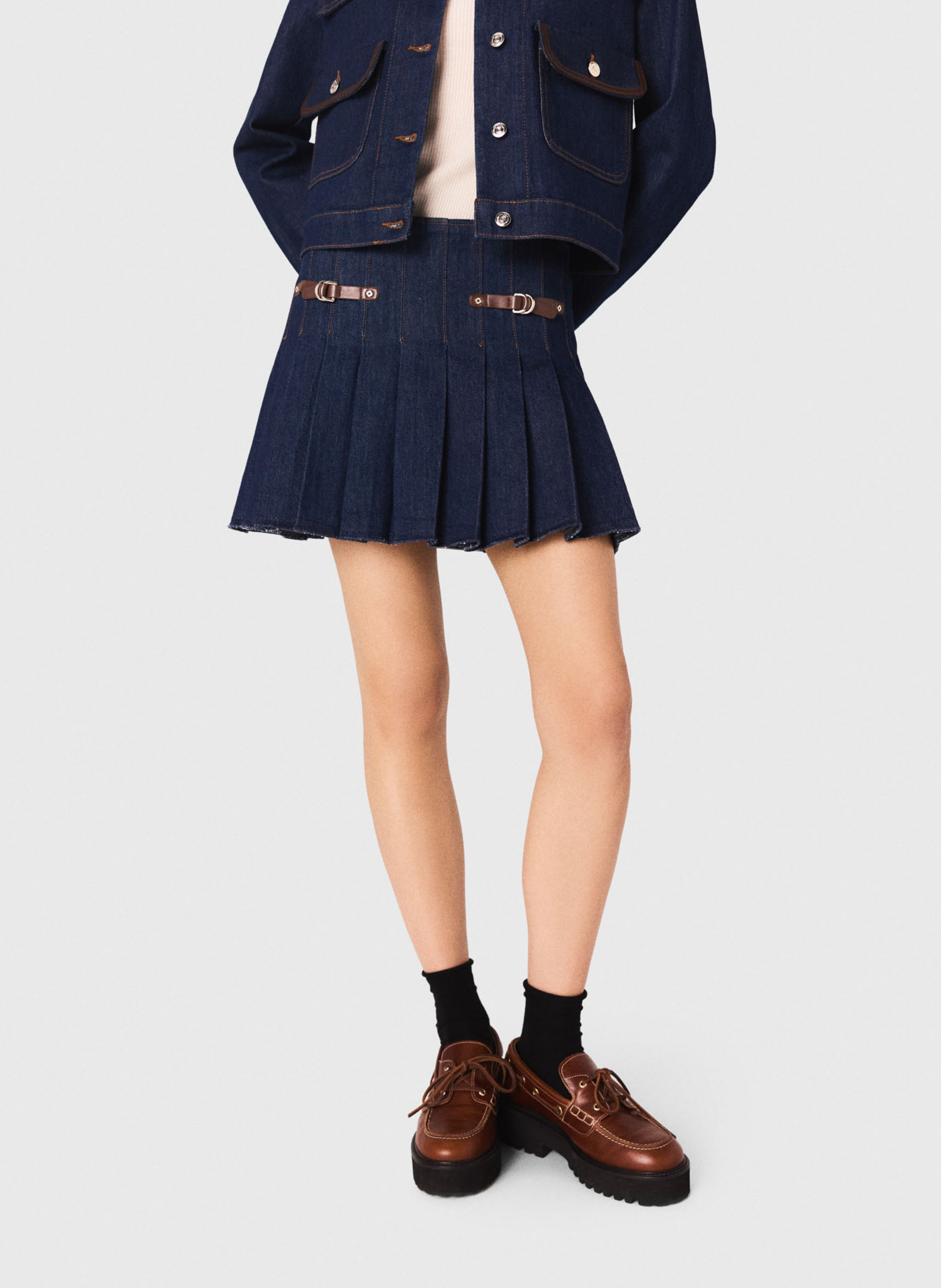 Jupe courte en denim de coton MAJE Bleu