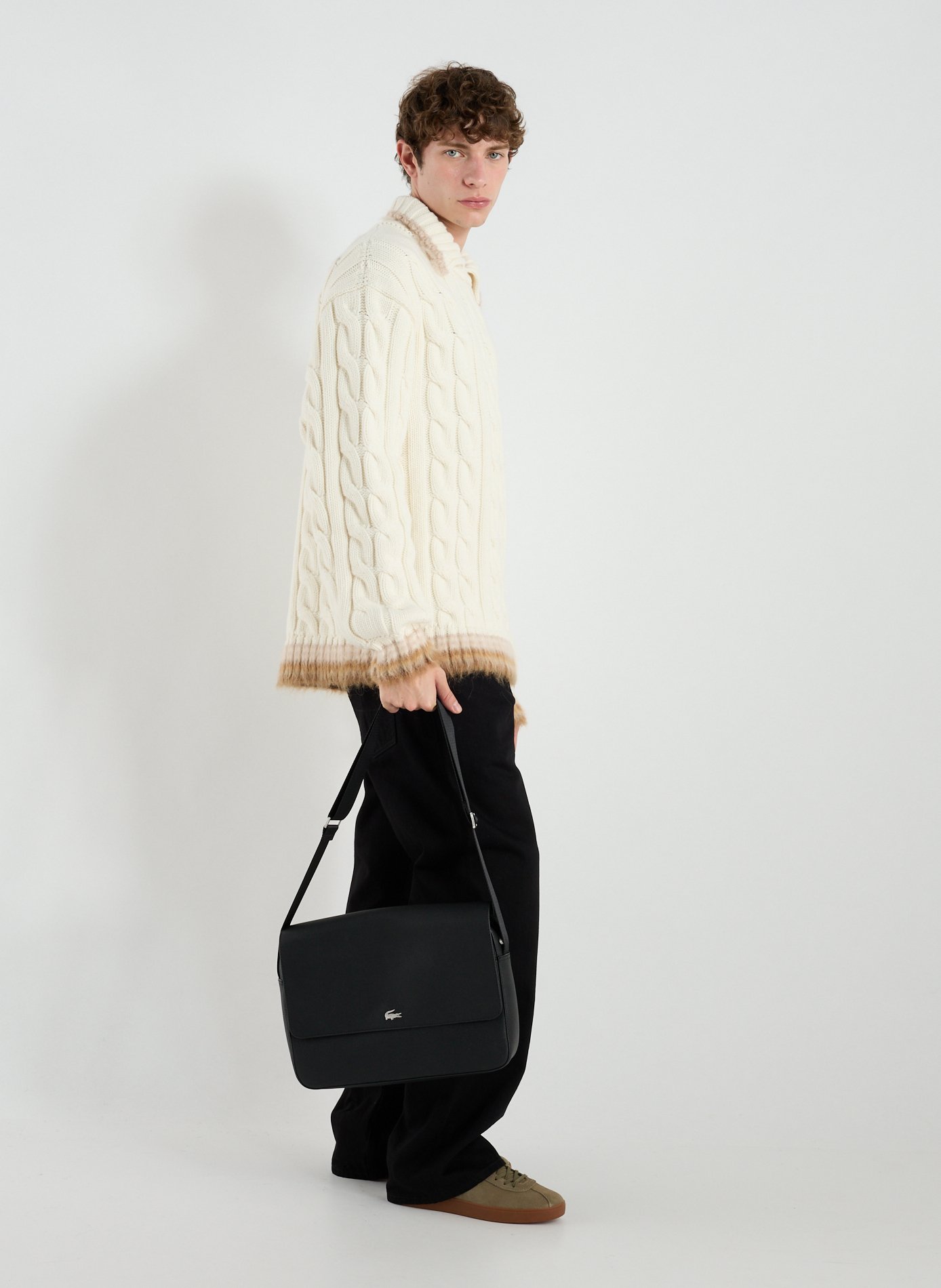 Oversized twisted wool polo neck sweater LACOSTE White