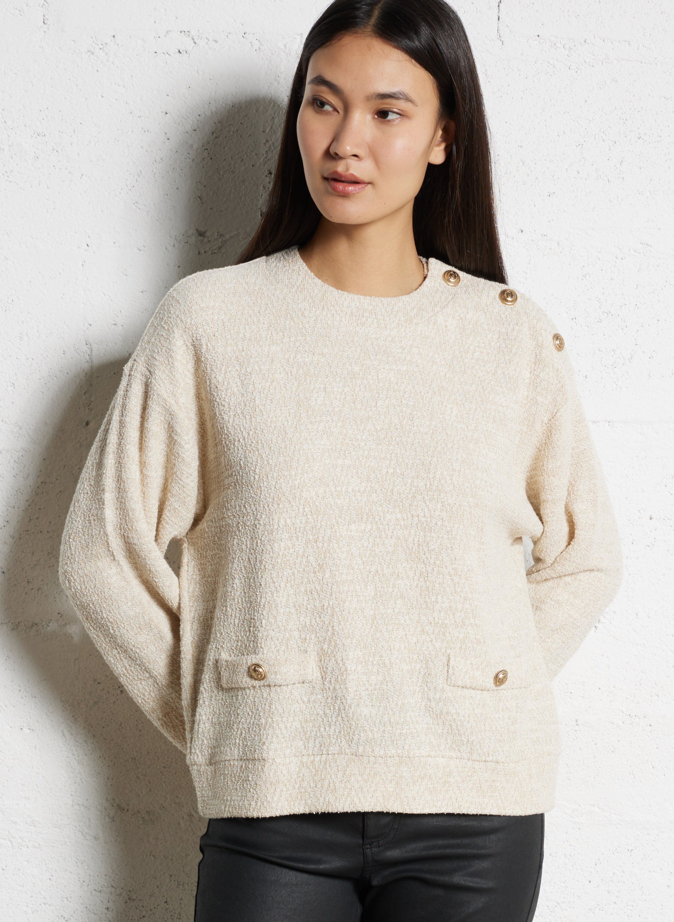 Pull col rond en coton mélangé IKKS Blanc