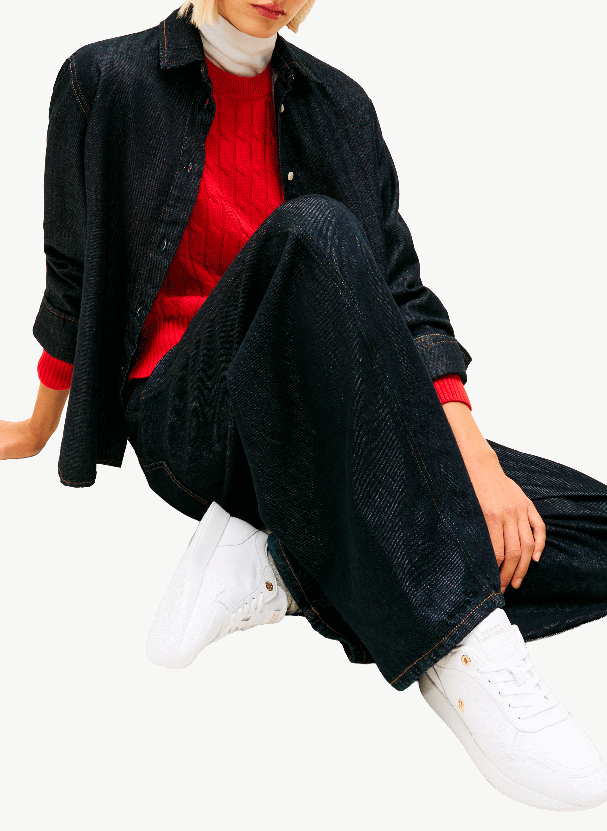 Low lace-up leather sneaker TOMMY HILFIGER White