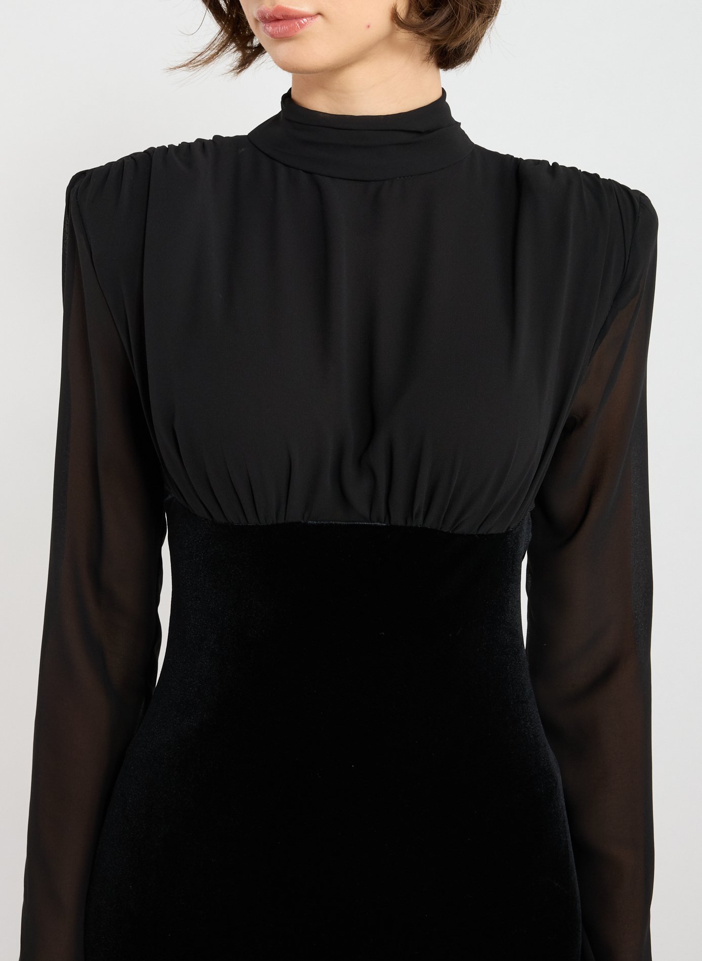 Short velvet dress with long sleeves and shoulder pads TOPSHOP Black