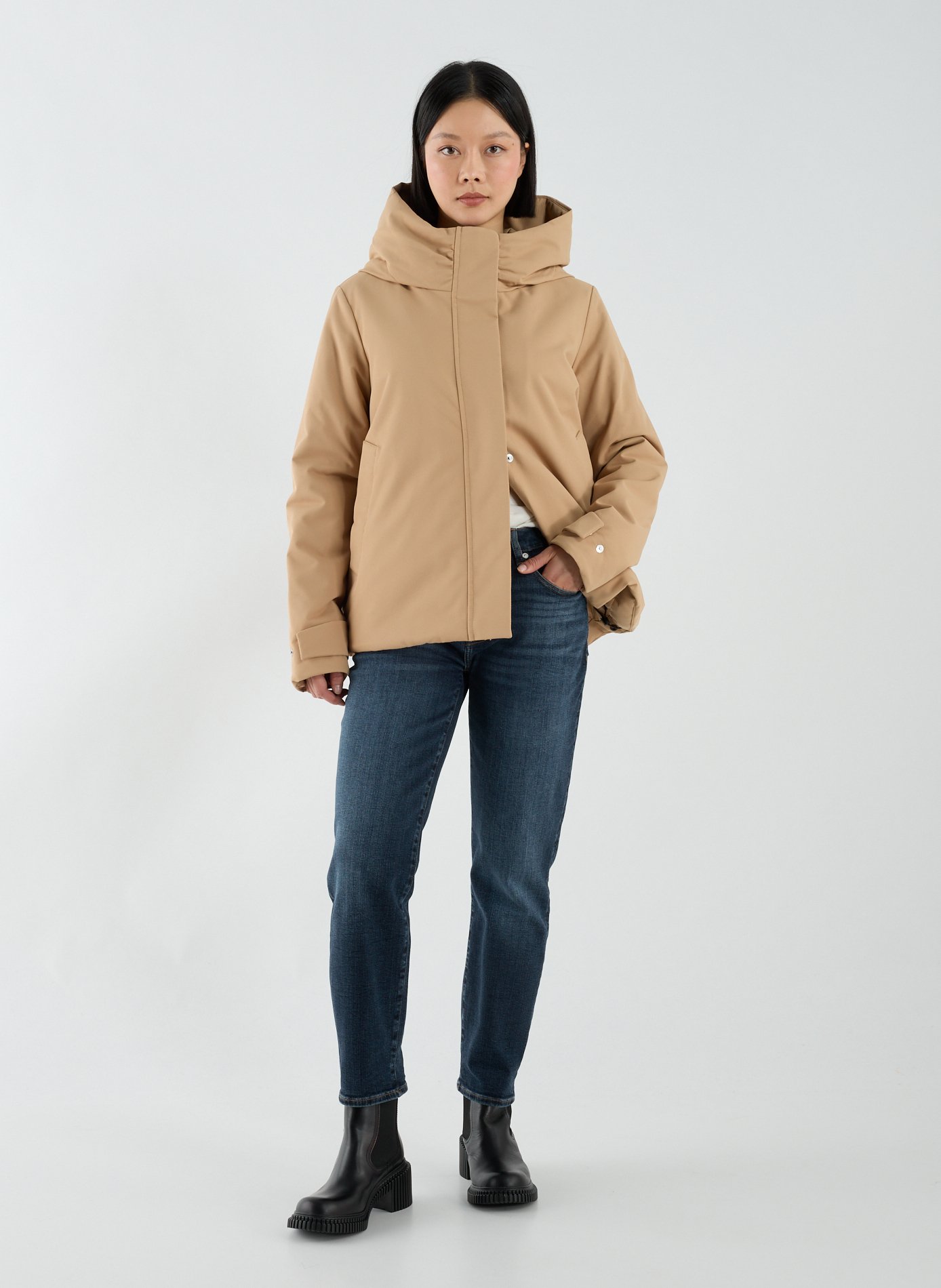 Short jacket with hood and high collar SAVE THE DUCK Beige