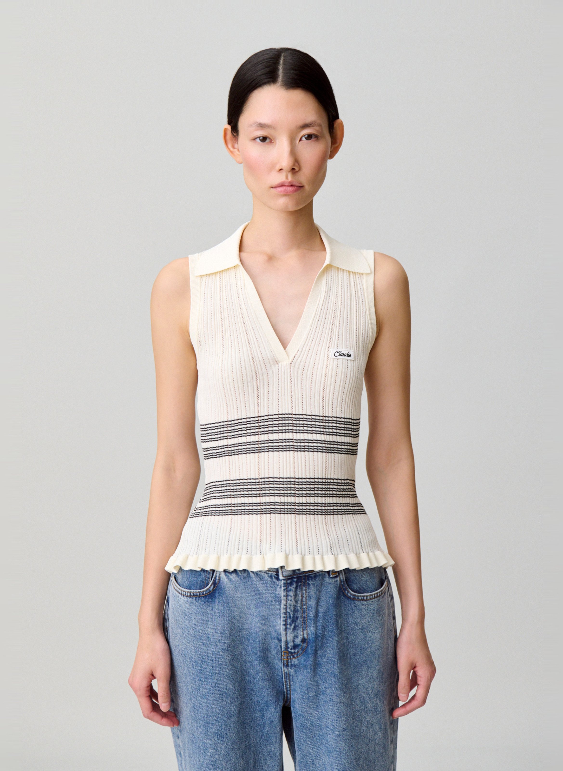 Top moulant côtelé col v CLAUDIE PIERLOT Multicolore