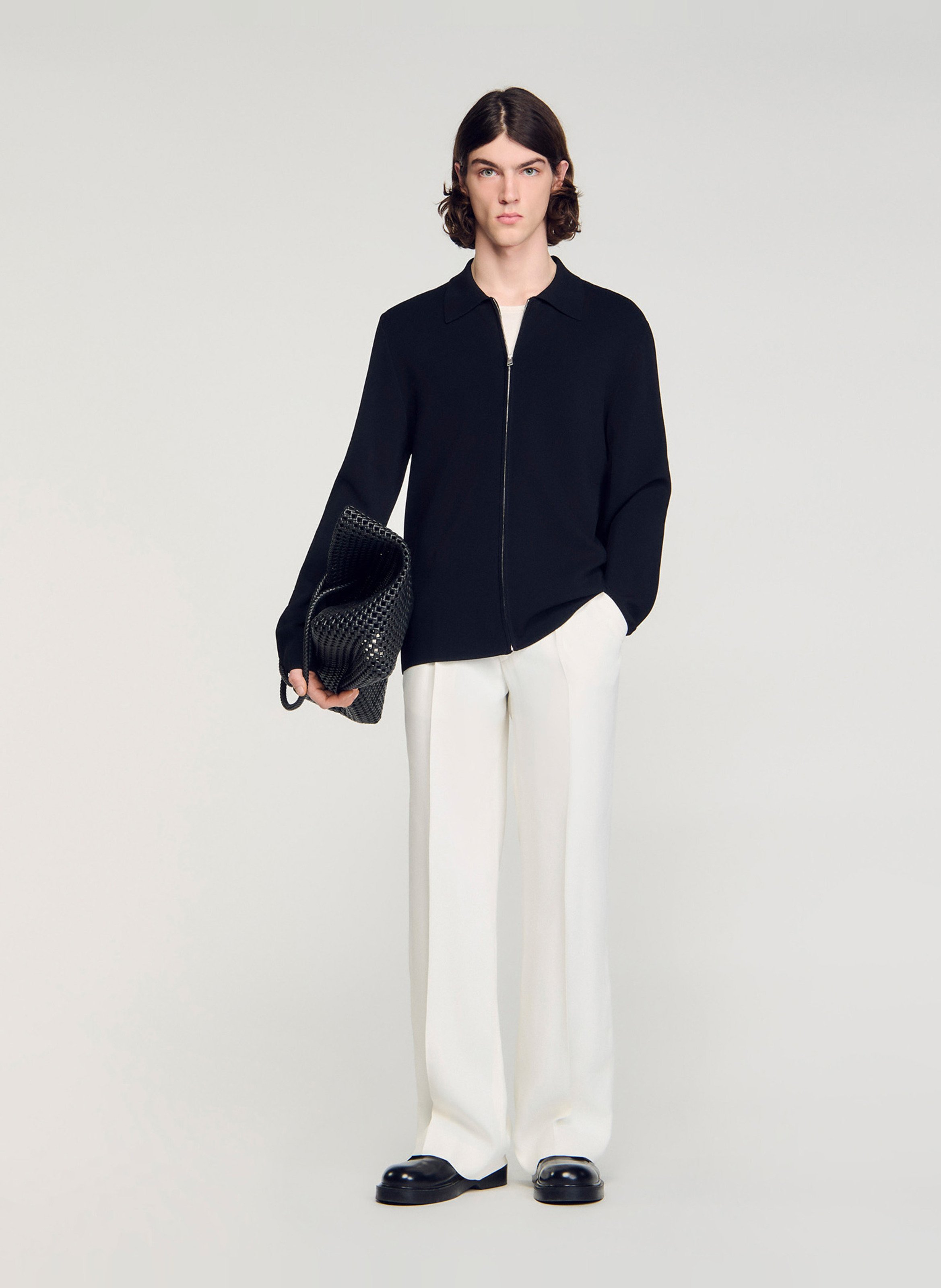 Cardigan droit zippé uni SANDRO Noir