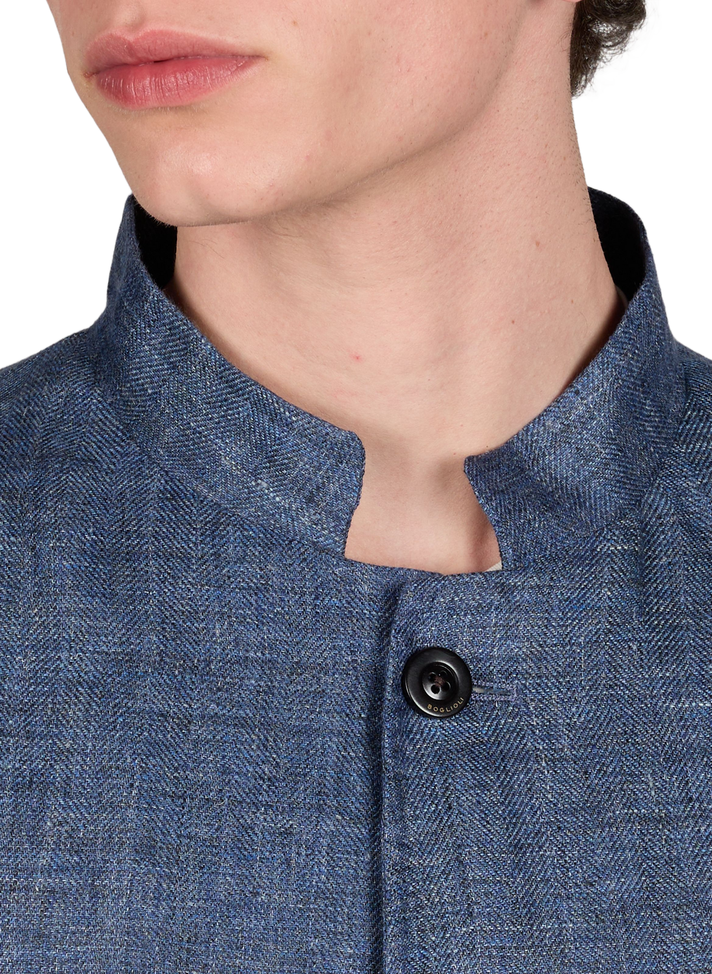 Veste de tailleur à col montant en lin BOGLIOLI Bleu