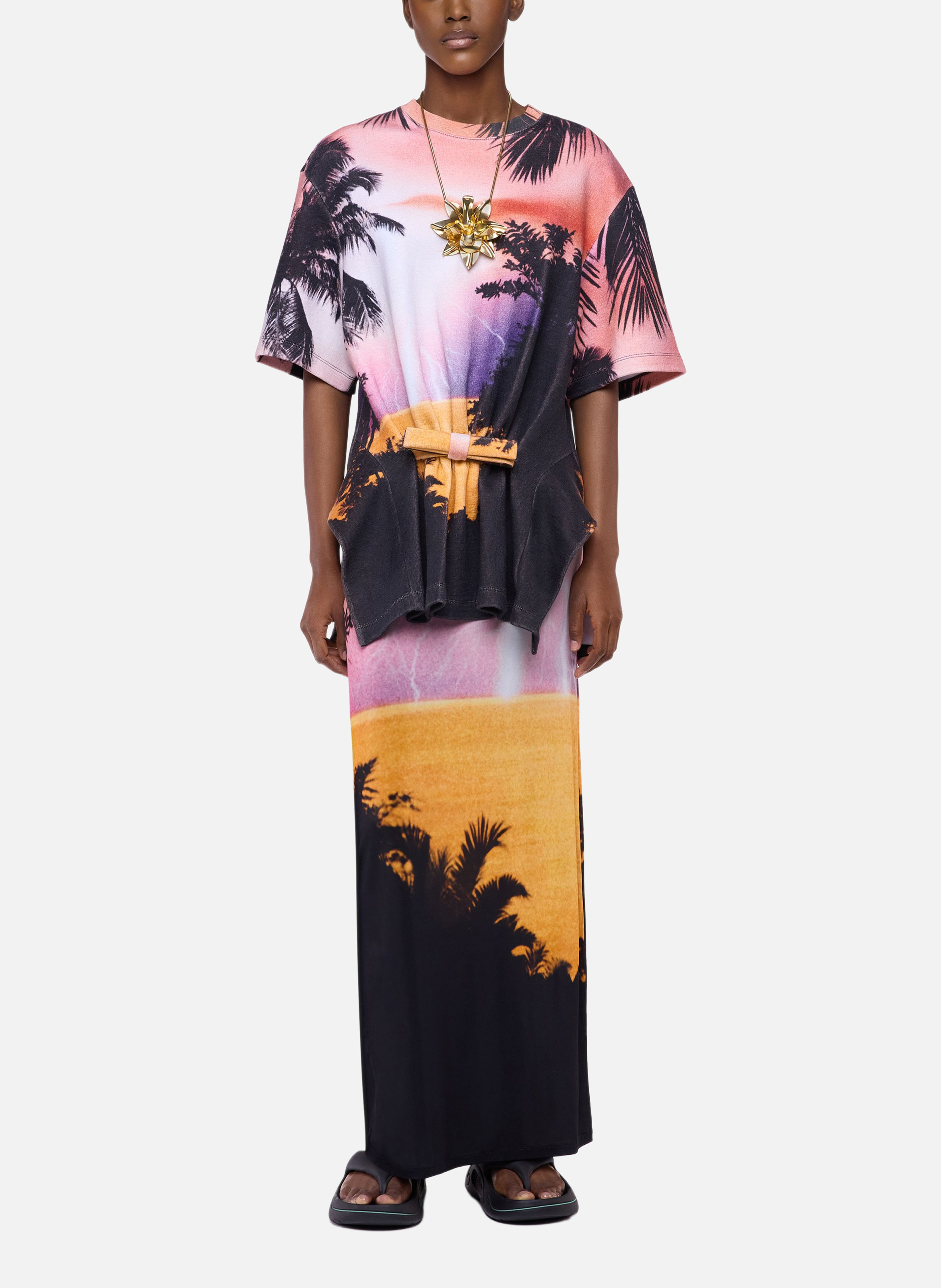 T-shirt structuré en coton imprimé orage RABANNE Orange