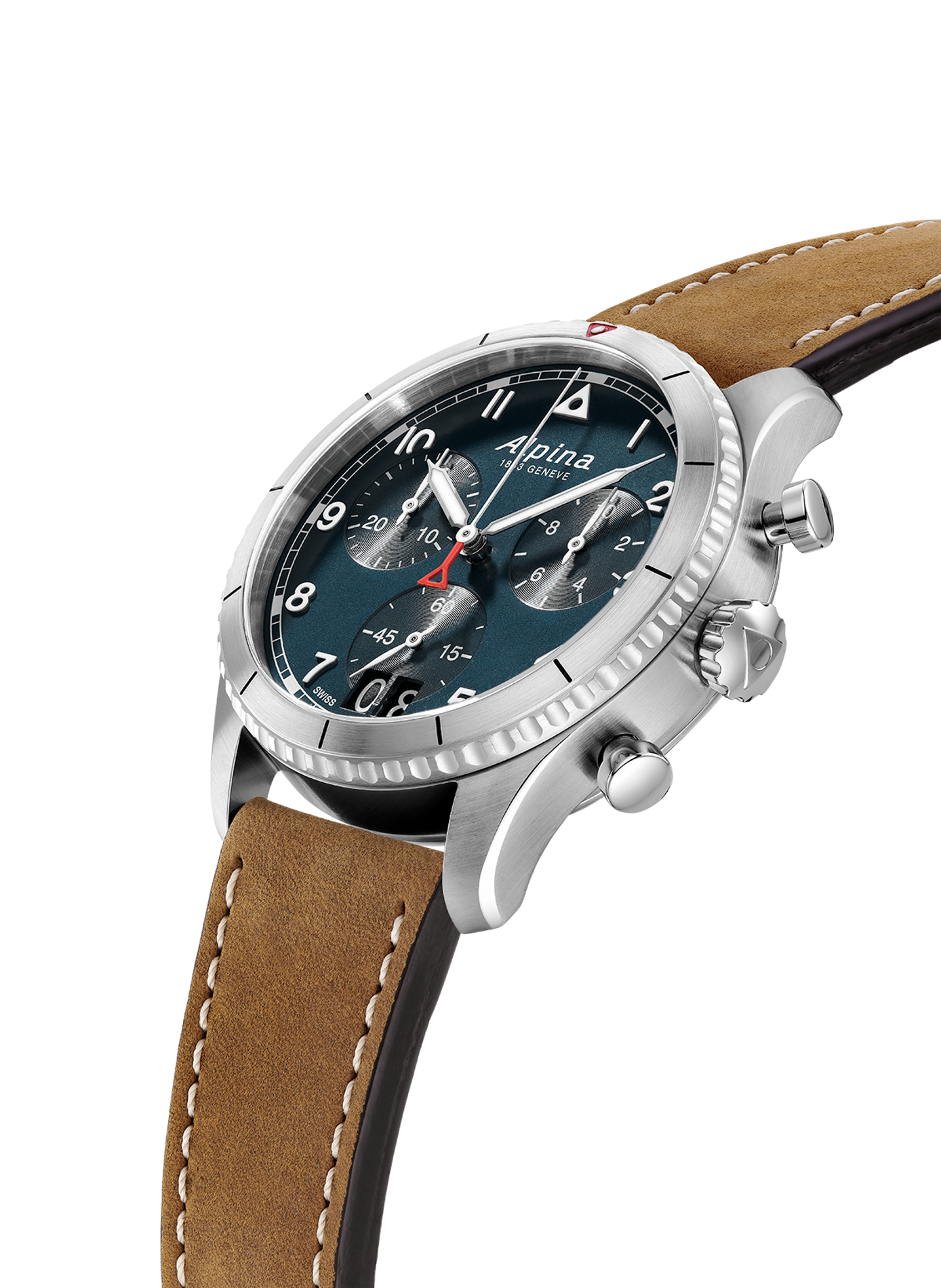 Montre quartz Pilot Quartz Chronograph en cuir de veau ALPINA Bleu