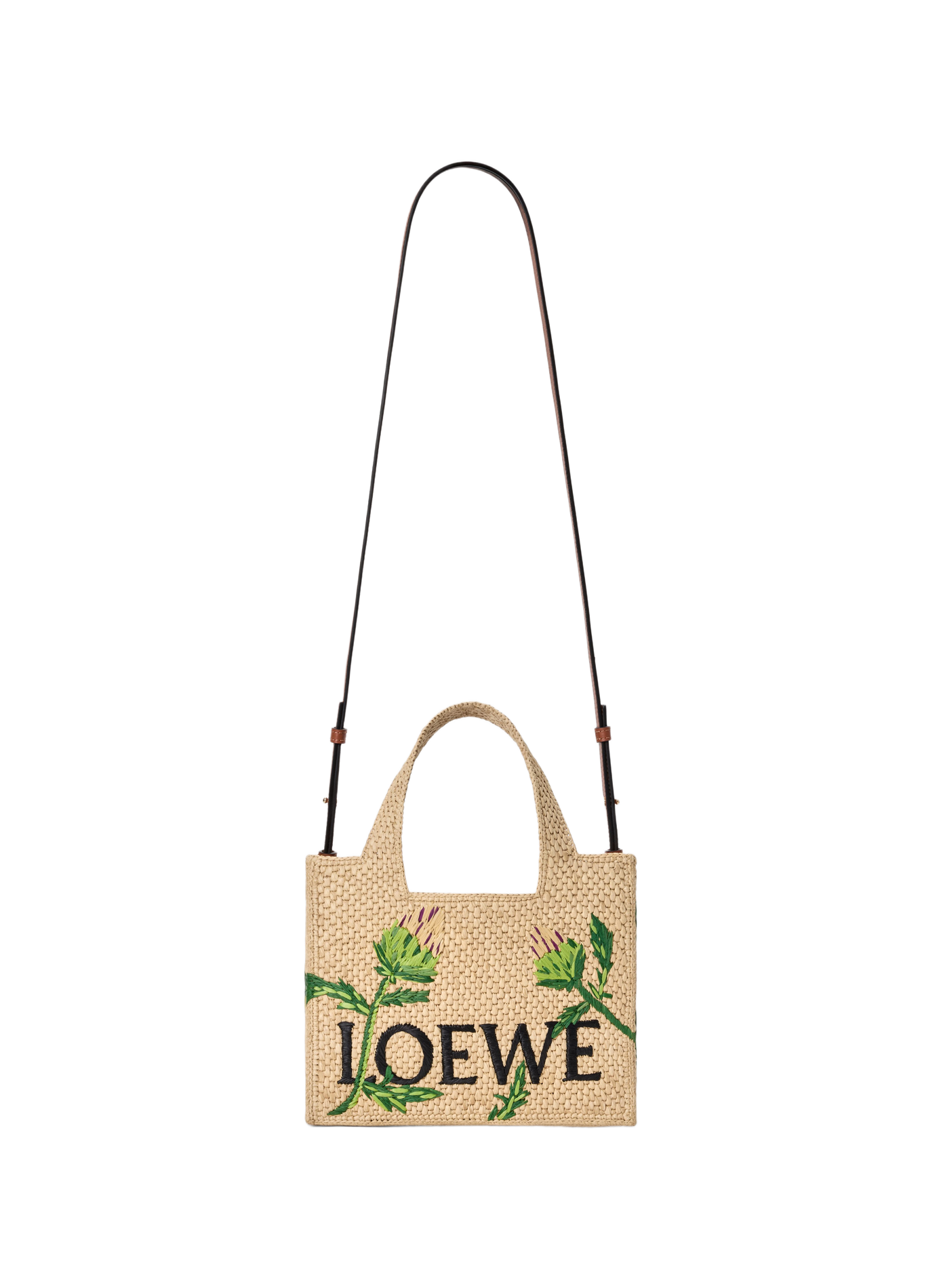 Petit Font tote brodé en raphia LOEWE Beige