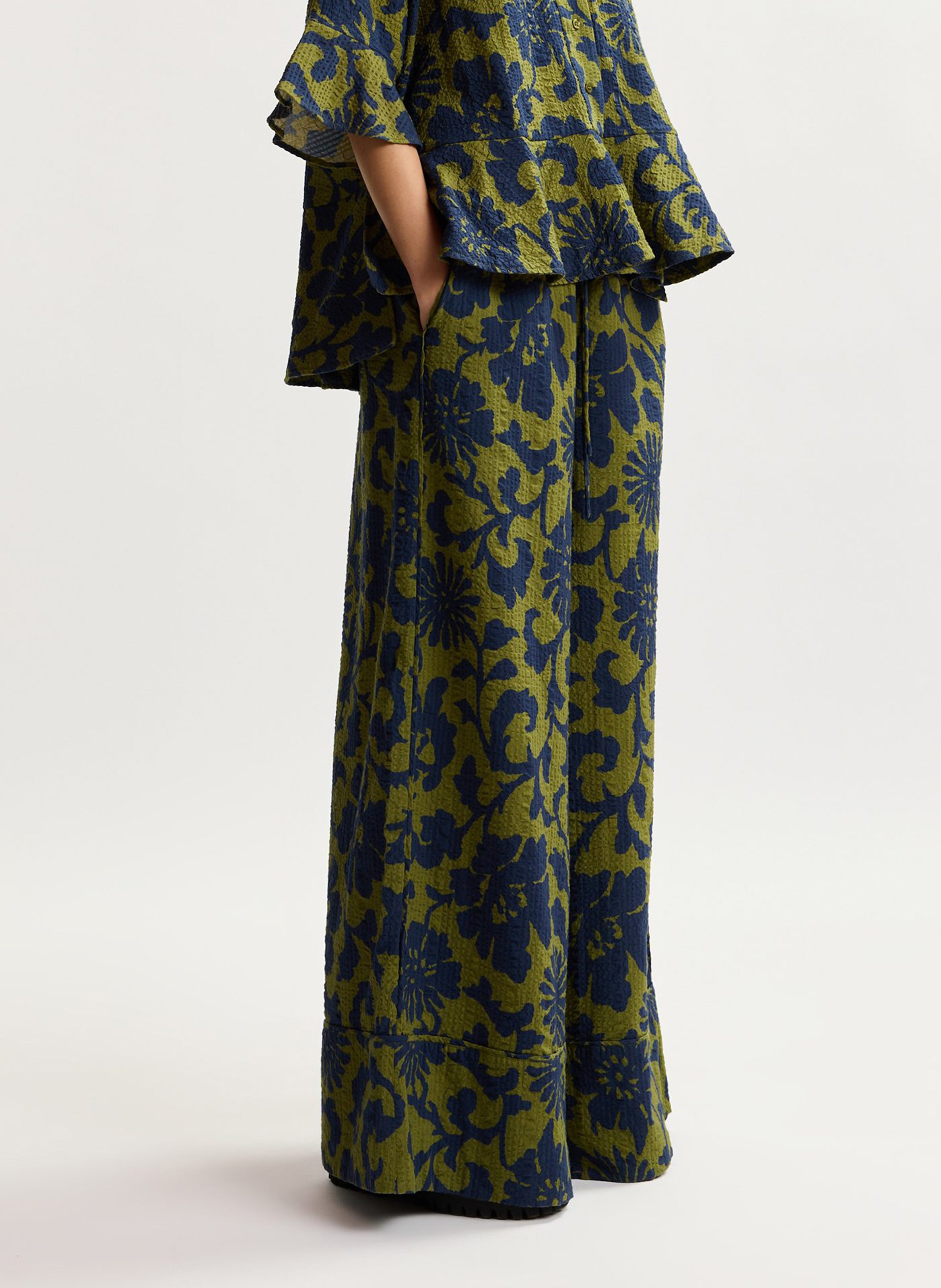 Pantalon taille haute large imprimé jomery ESSENTIEL ANTWERP Vert