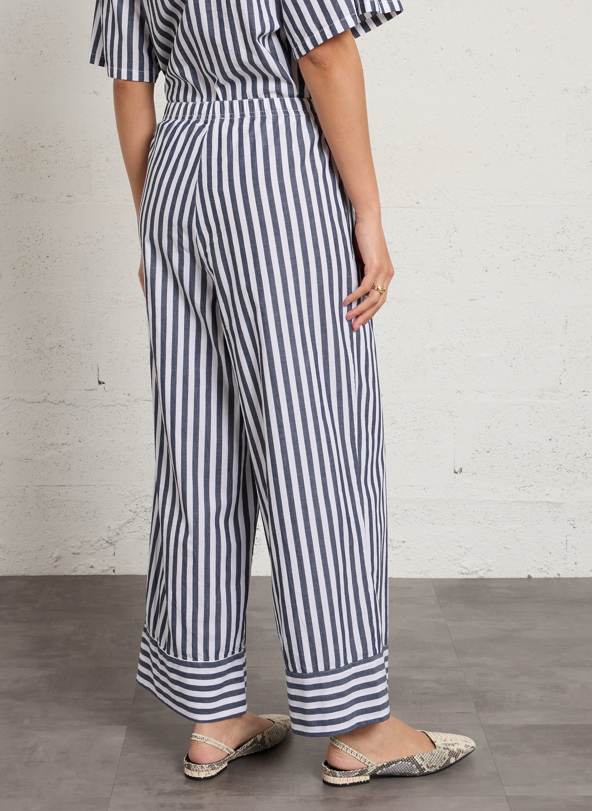 Pantalon large taille haute rayé vextown AMERICAN VINTAGE Blanc