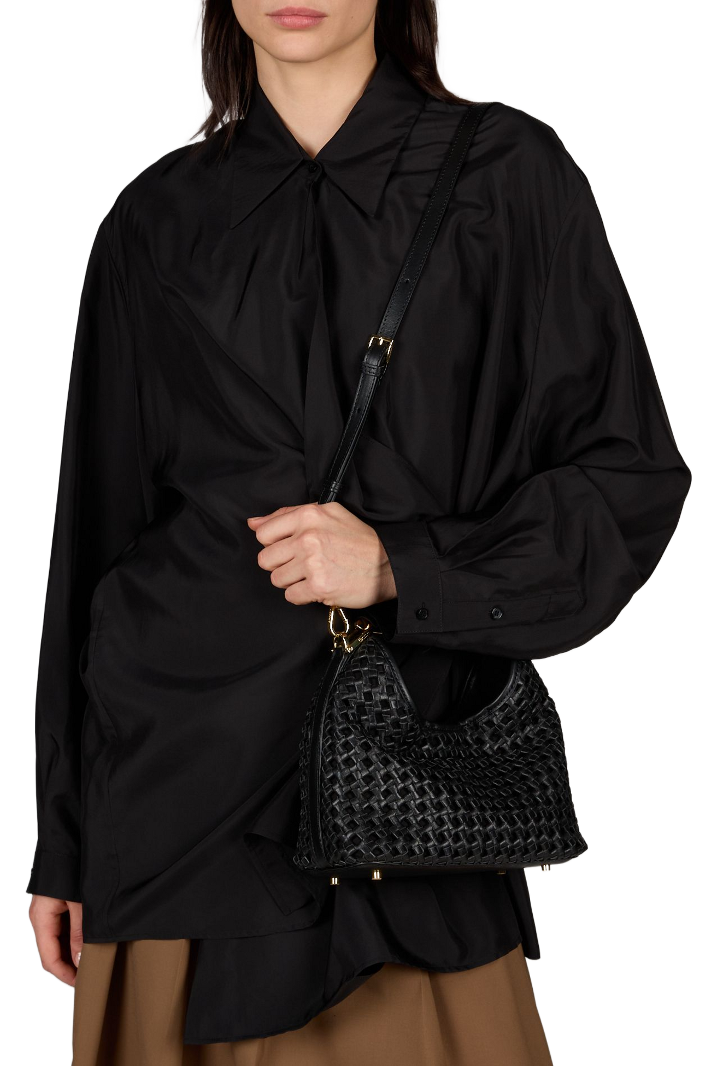 Woven leather Boomerang handbag ELLEME Black