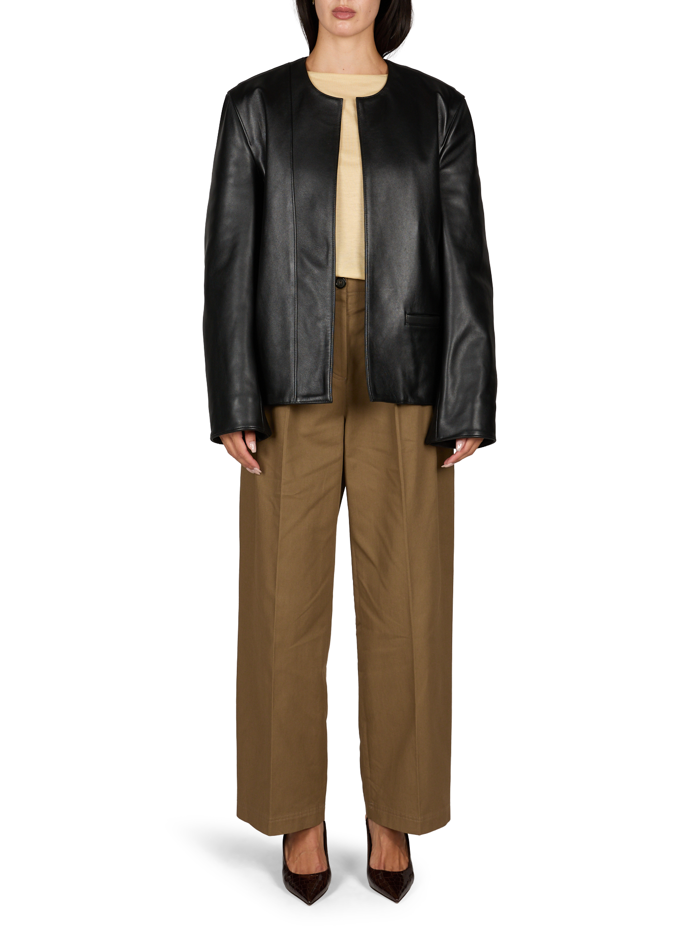 Veste unie en cuir TOTEME Noir
