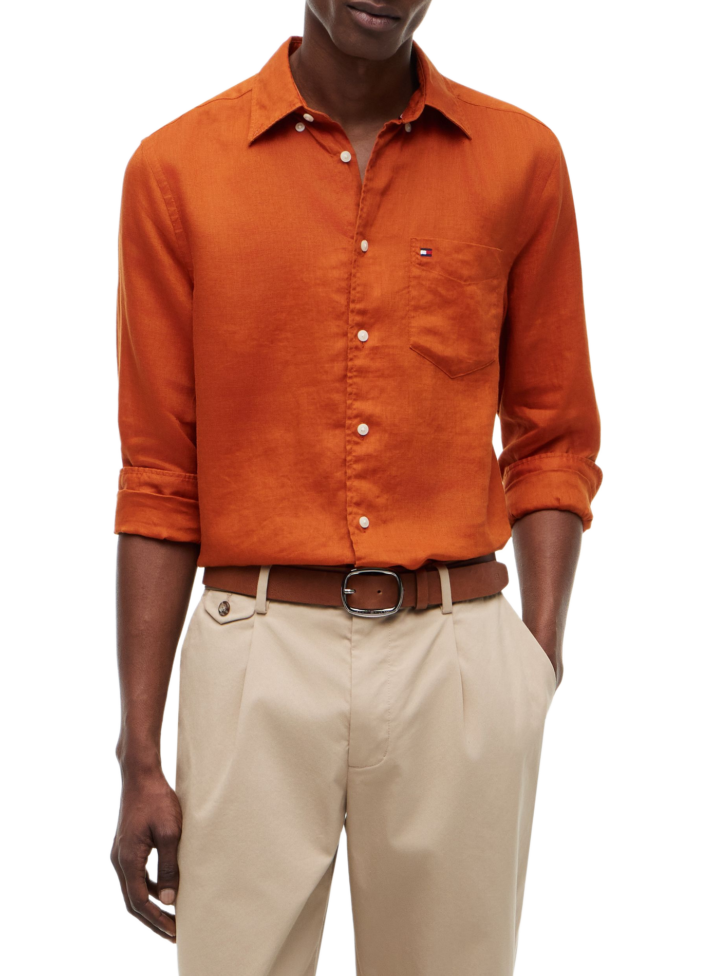 Regular linen shirt TOMMY HILFIGER Brown