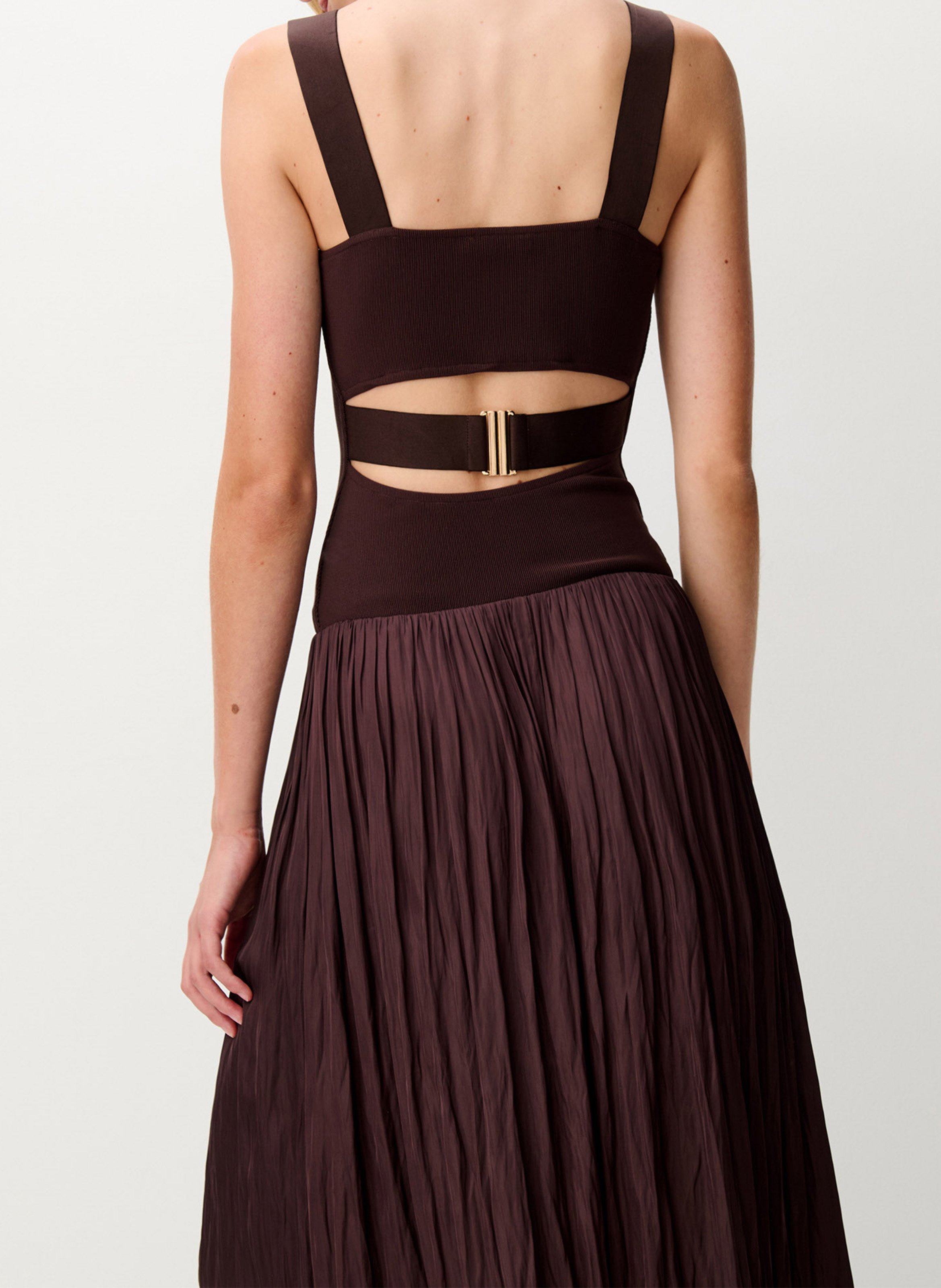 Robe longue évasée bi-matière magnani SESSUN Marron