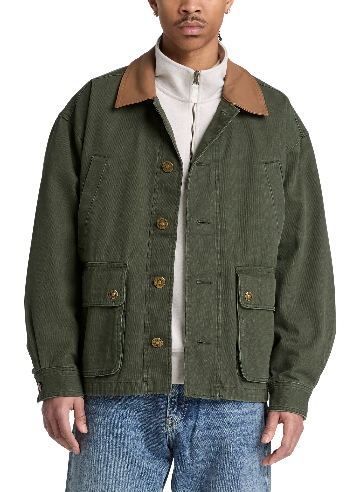 Gerade geschnittene Jacke mit kontrastierendem Kragen aus Baumwolle TIMBERLAND Grun