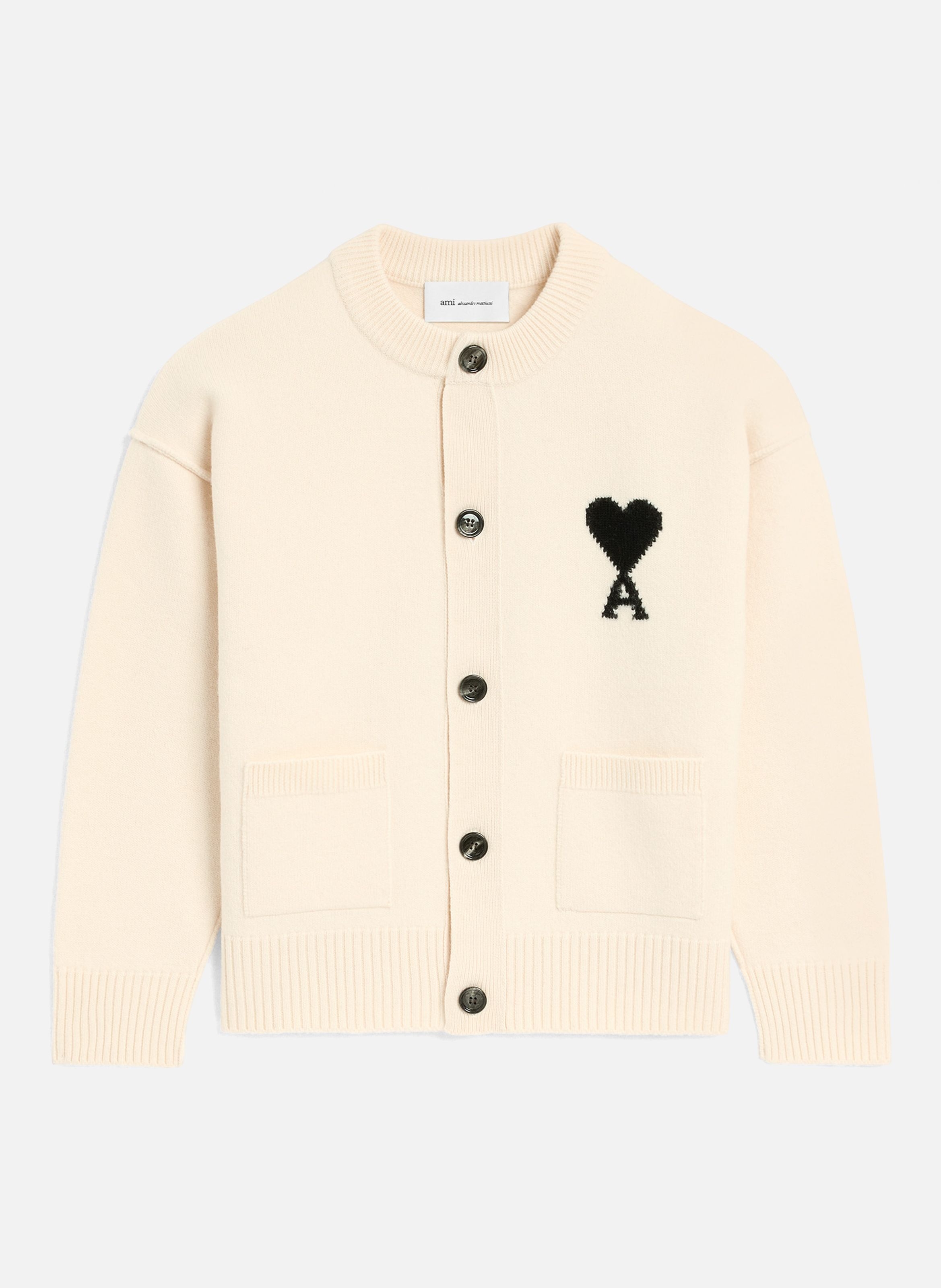 Cardigan col rond unisexe en laine ami de coeur AMI PARIS Blanc