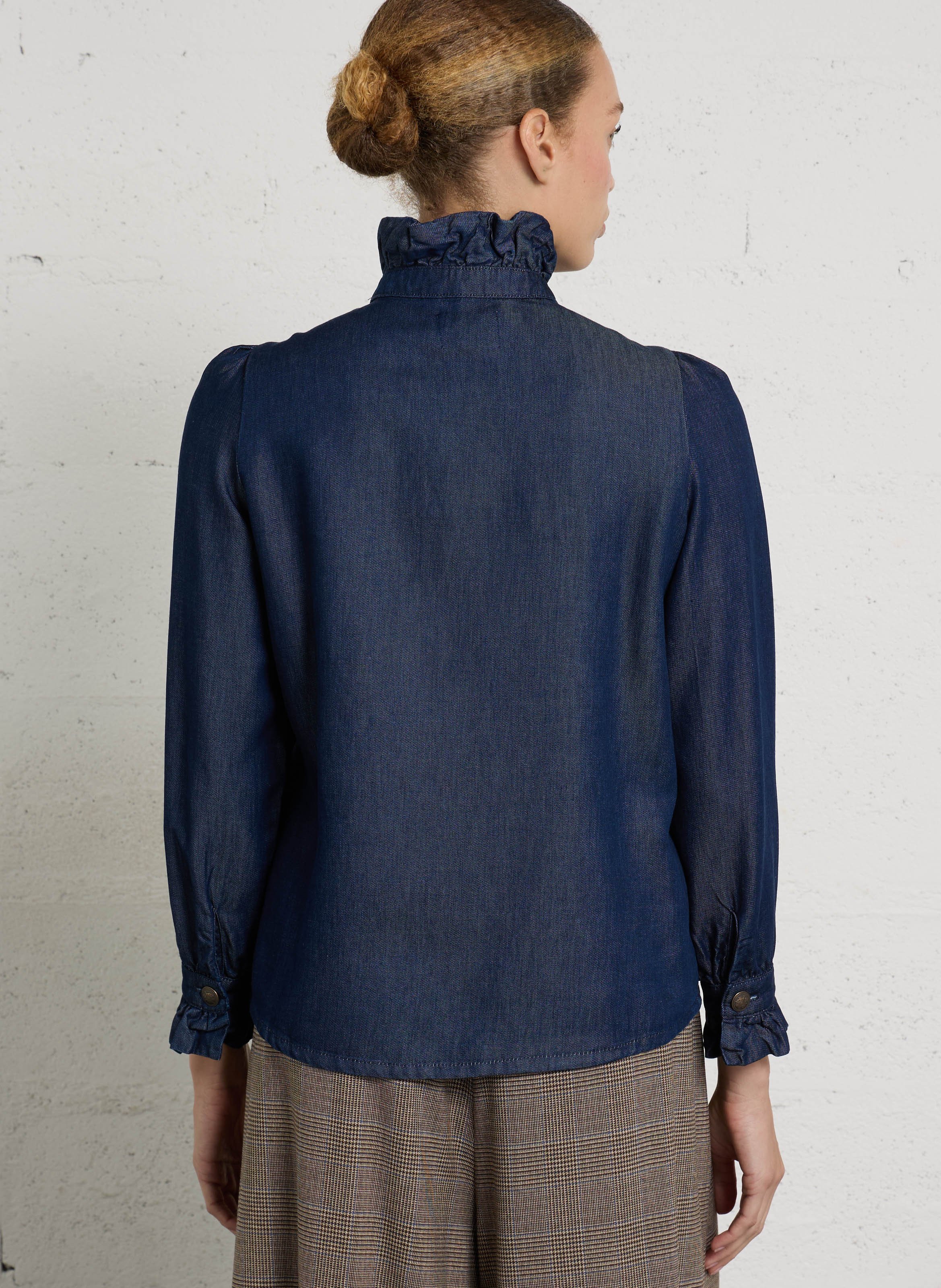 Chemise droite denim col victorien milan MAISON 123 Bleu