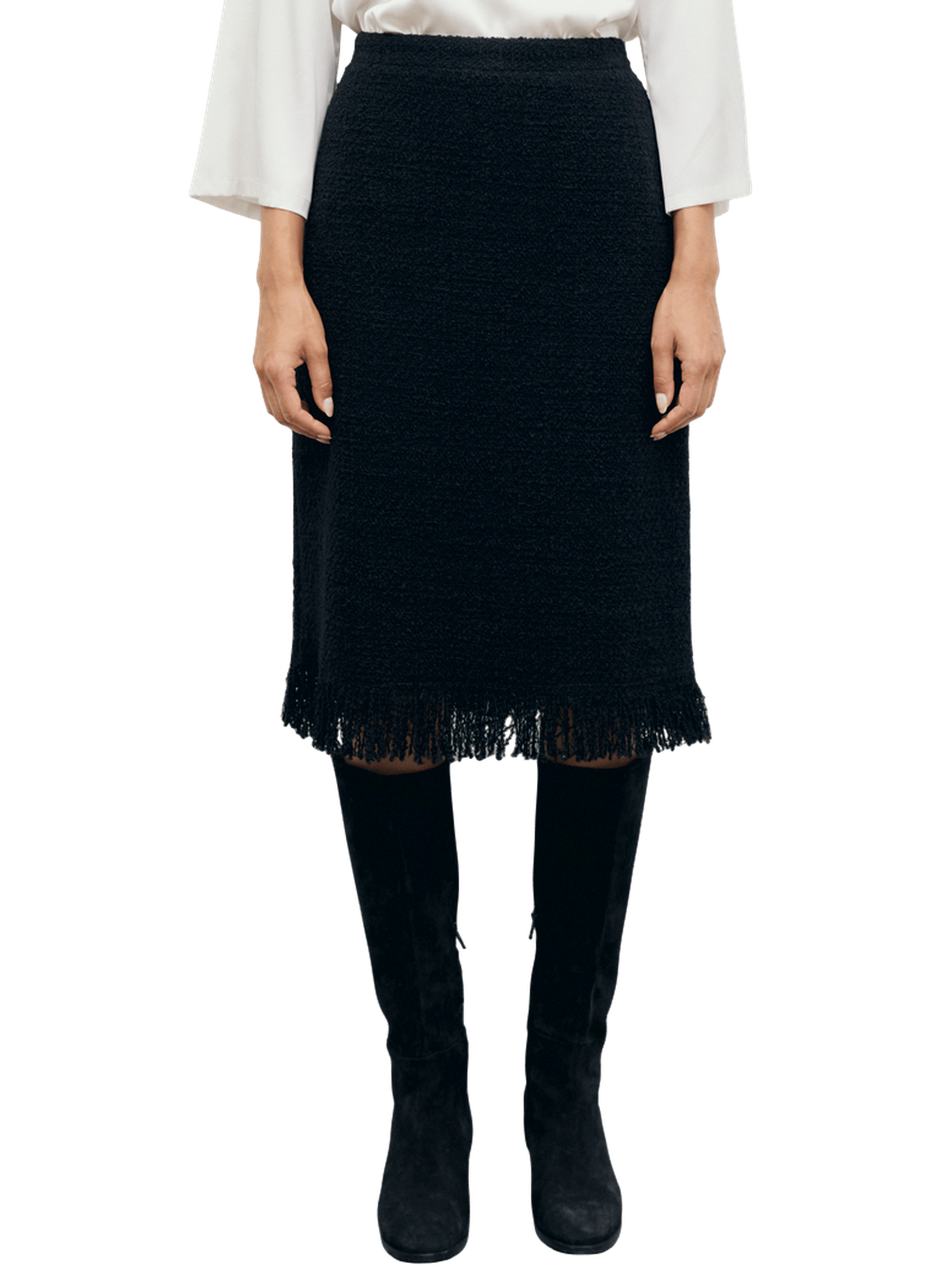 Jupe droite en tweed à franges - tess GERARD DAREL Noir