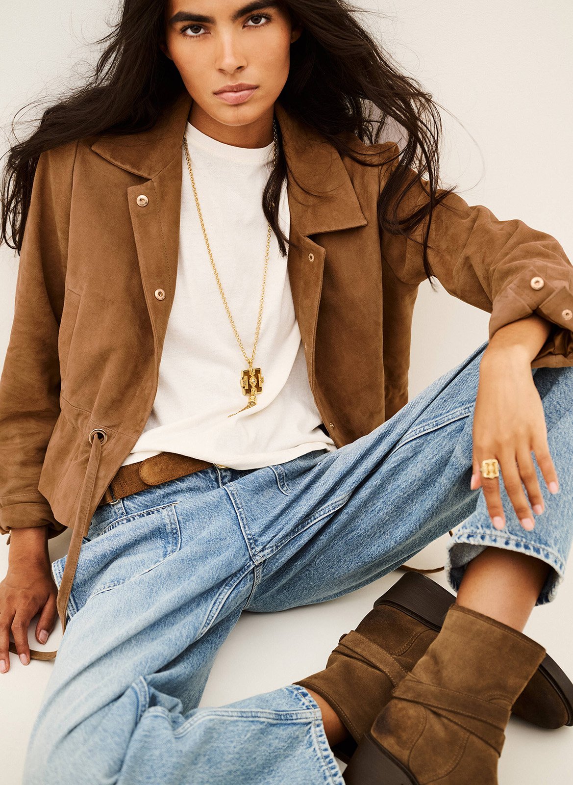 Veste courte cintrée en cuir manita BA&SH Marron