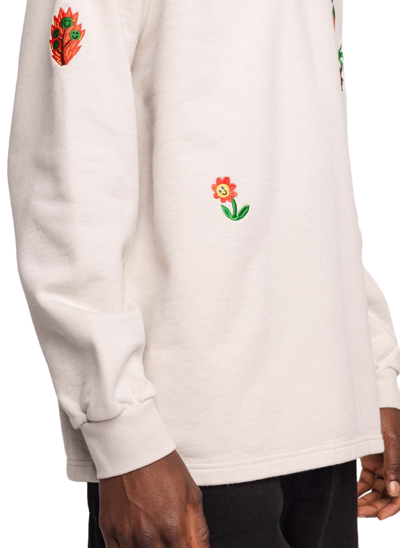 Plain straight-fit sweatshirt with embroidered motifs OLOW Grey