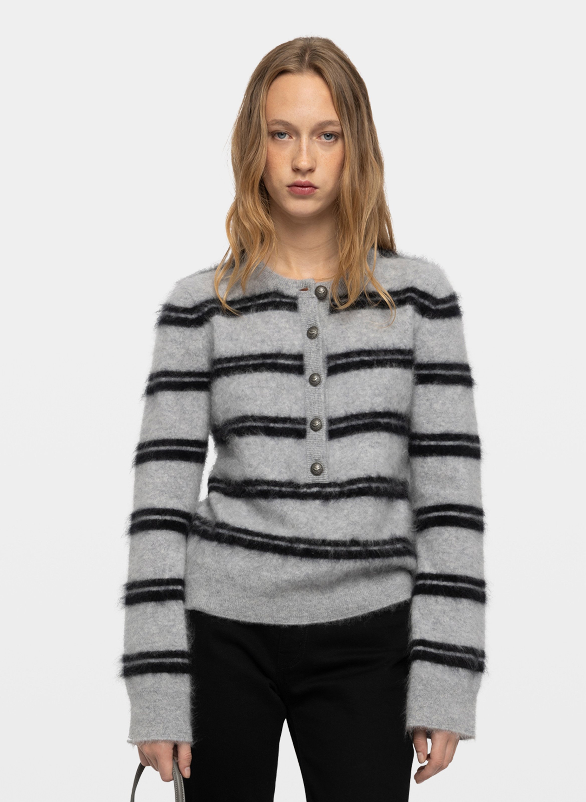 Pull droit rayé col rond en cachemire mandala ZADIG&VOLTAIRE Gris