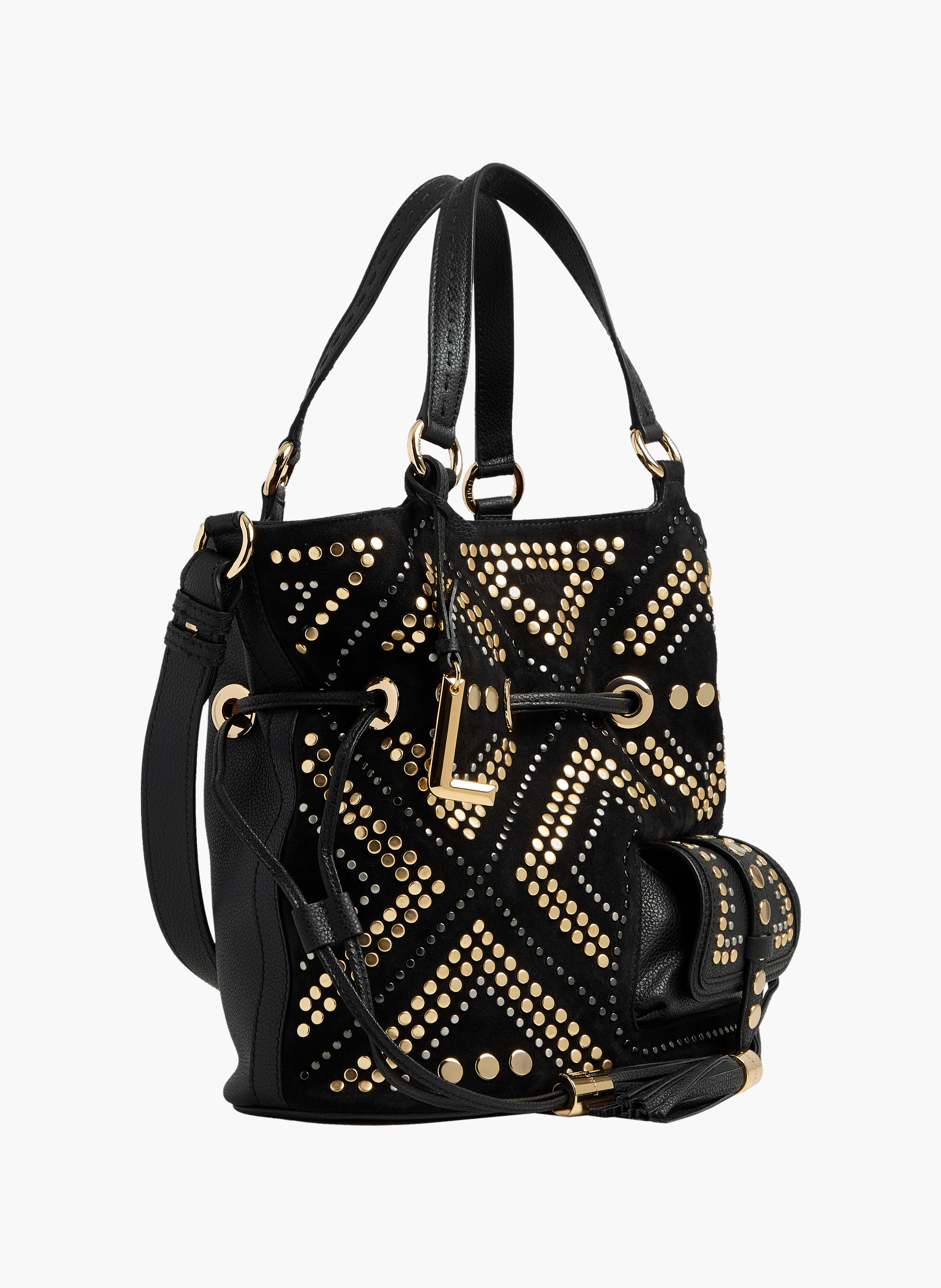 Sac seau premier flirt de lancel en animation 150y studs : studs, cuirs de vachette suede & graine LANCEL Noir