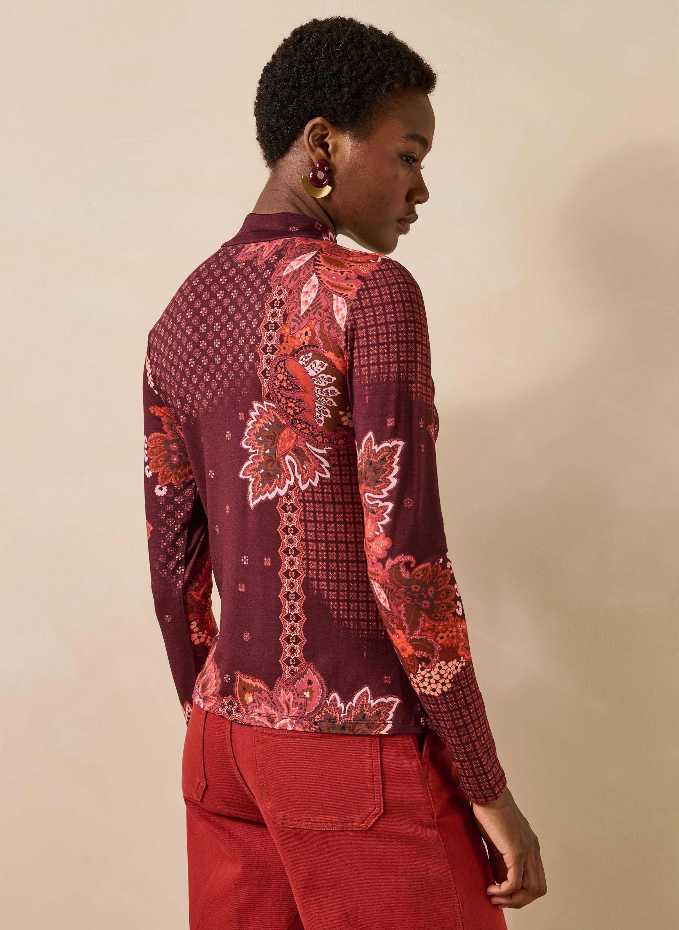 T-shirt met lange mouwen, print en opstaande kraag LA FEE MARABOUTEE Rood