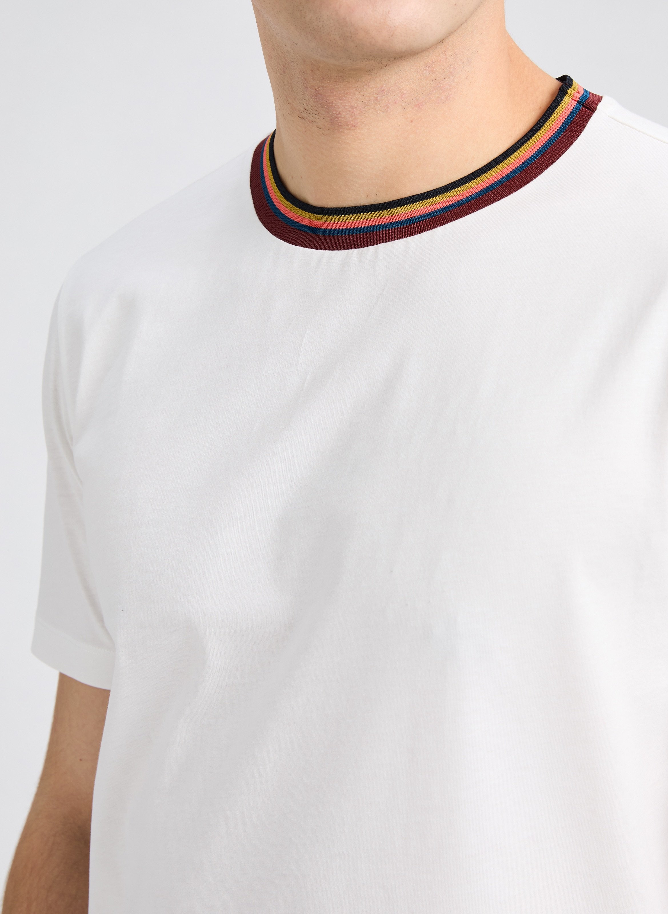 T-shirt bandes colorées sur col Blanc