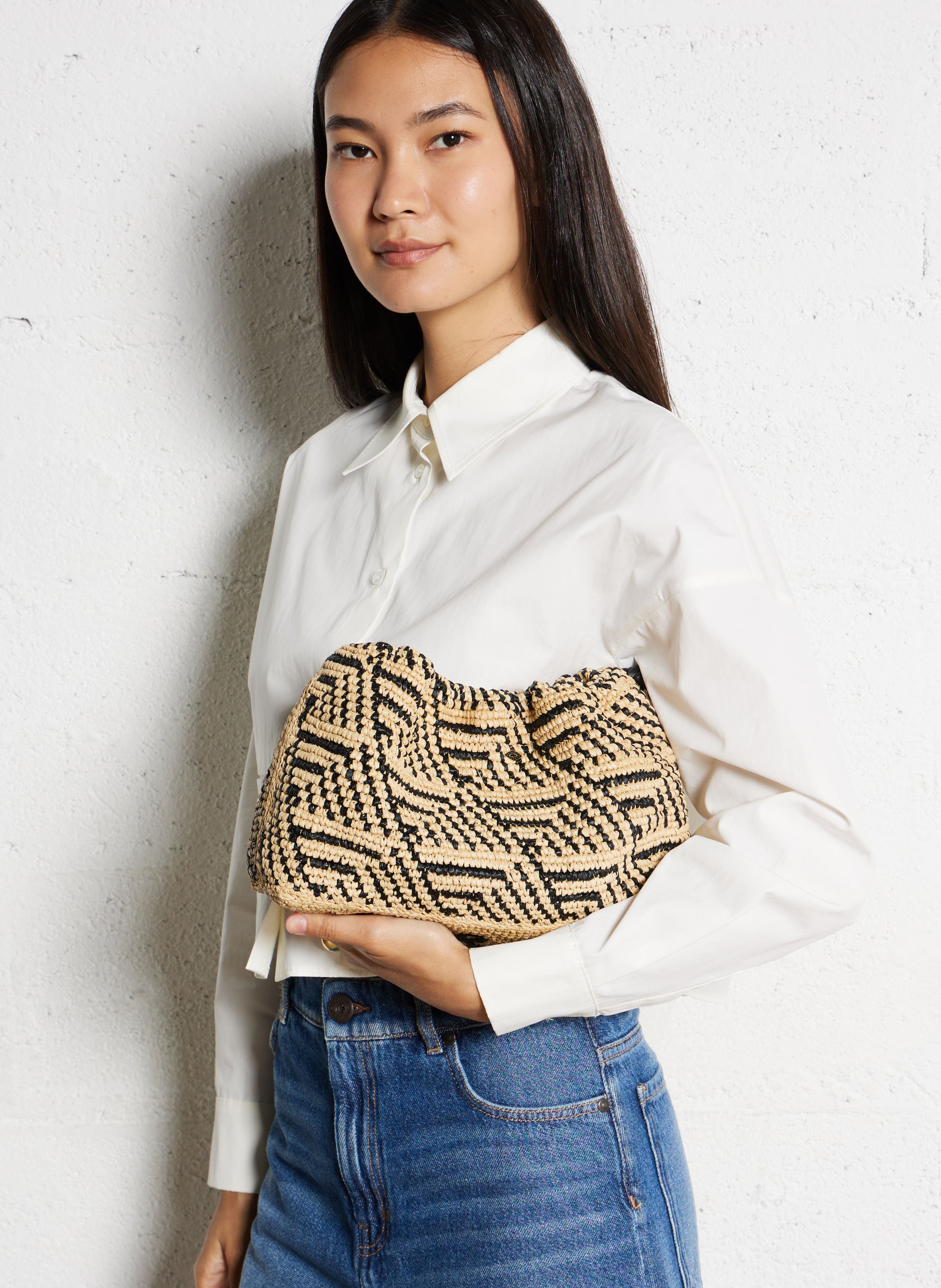 Sac bandoulière en raphia june BA&SH Noir