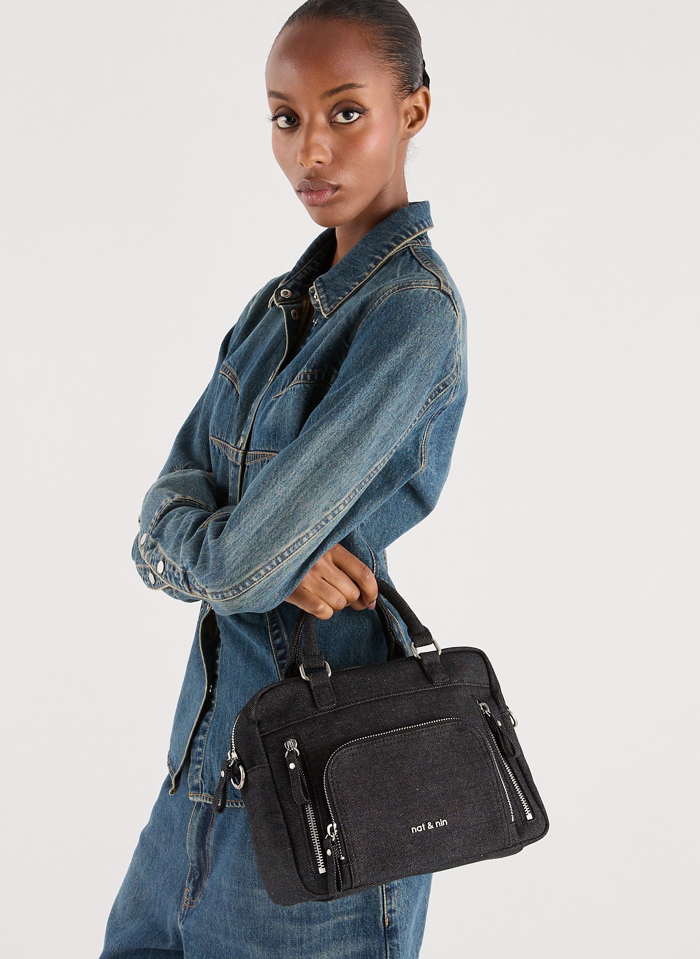 Macy mini denim handbag NAT & NIN Grey