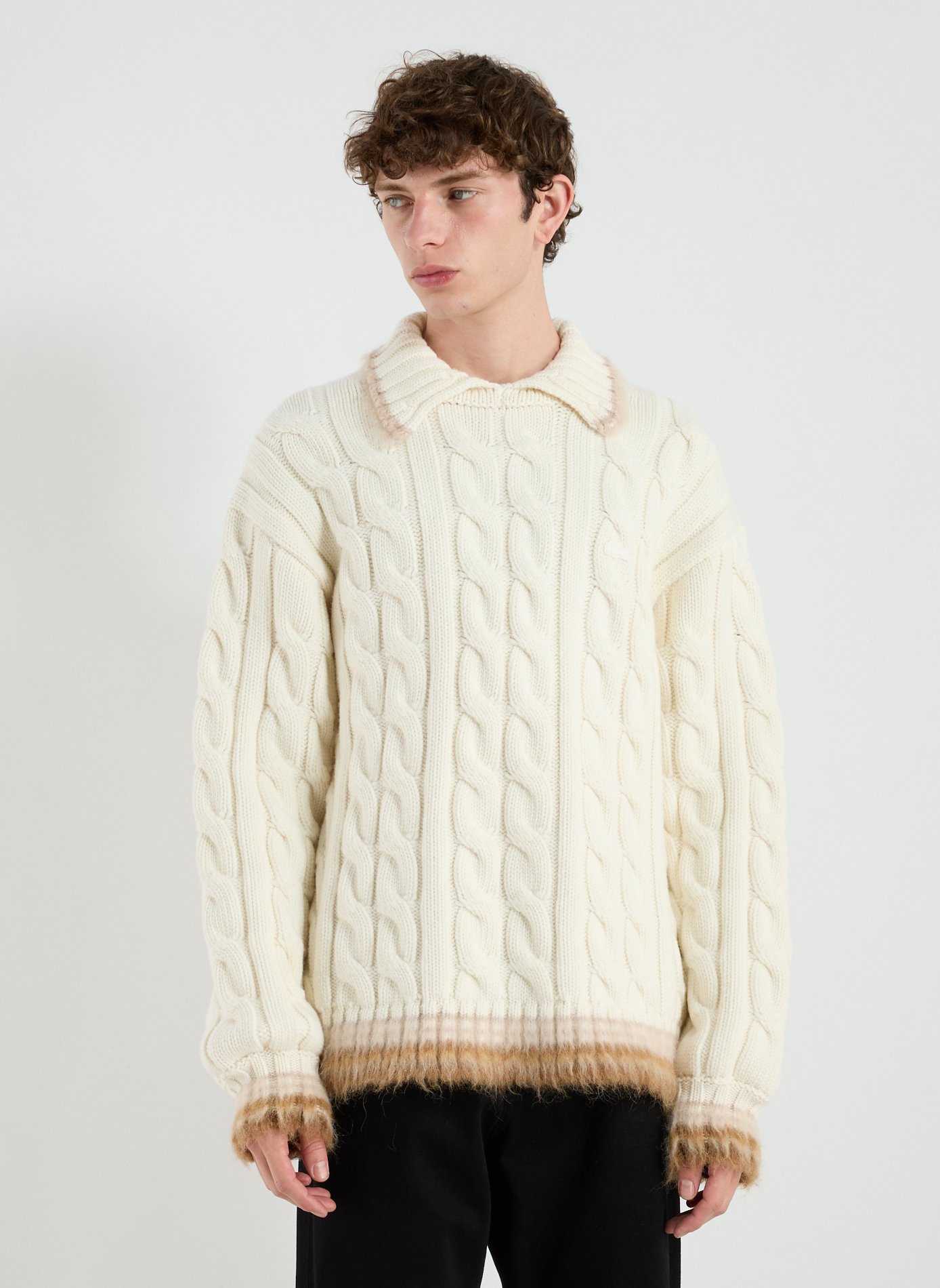 Oversized twisted wool polo neck sweater LACOSTE White