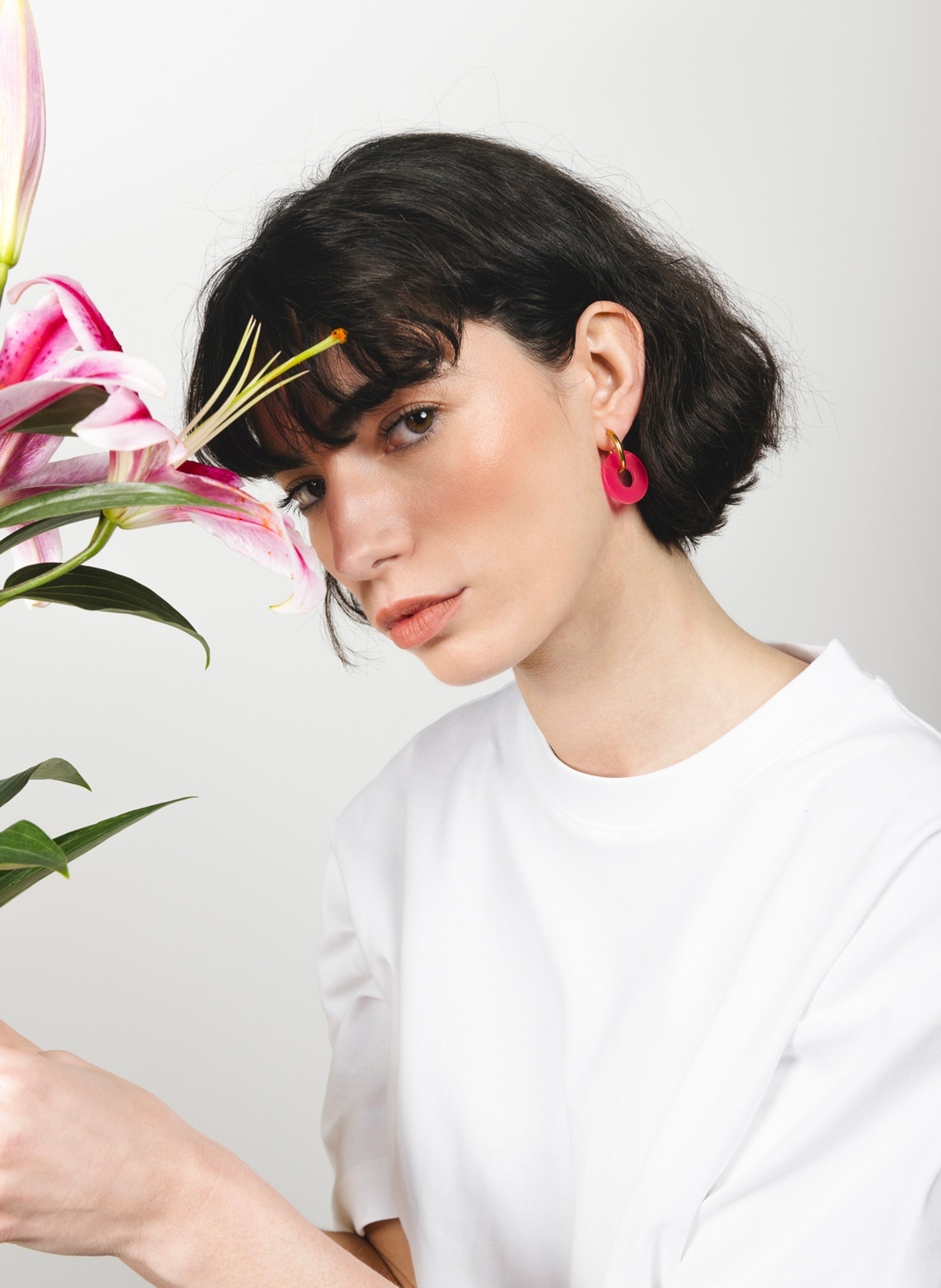 Boucles d'oreilles donuts avec anneaux en acier inoxydable argenté KURAGE GINZA Rose