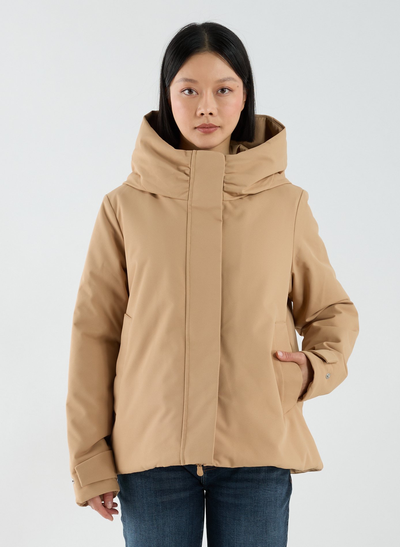 Short jacket with hood and high collar SAVE THE DUCK Beige