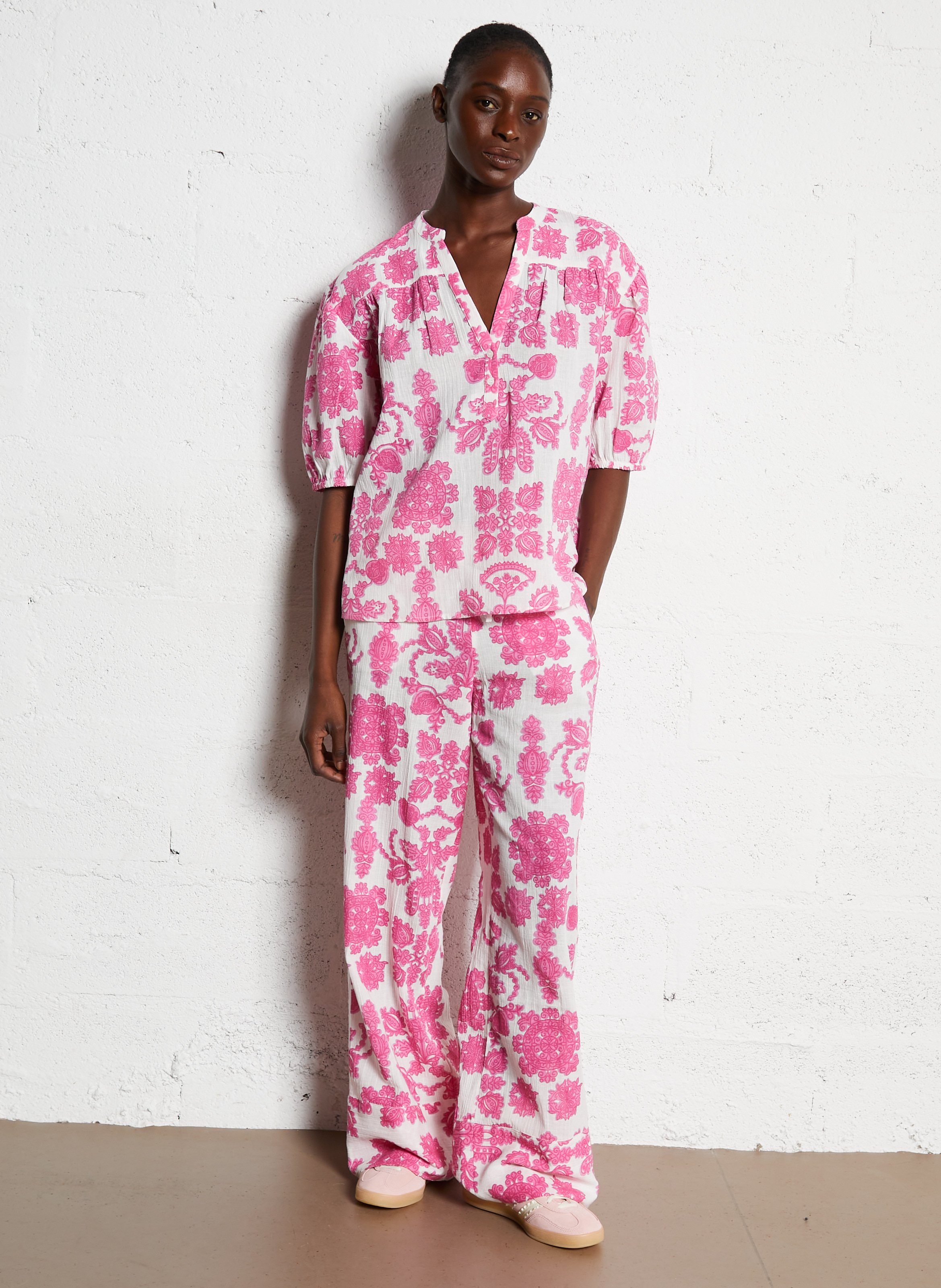 Blouse droite en coton mélangé imprimé sun MAISON 123 Rose