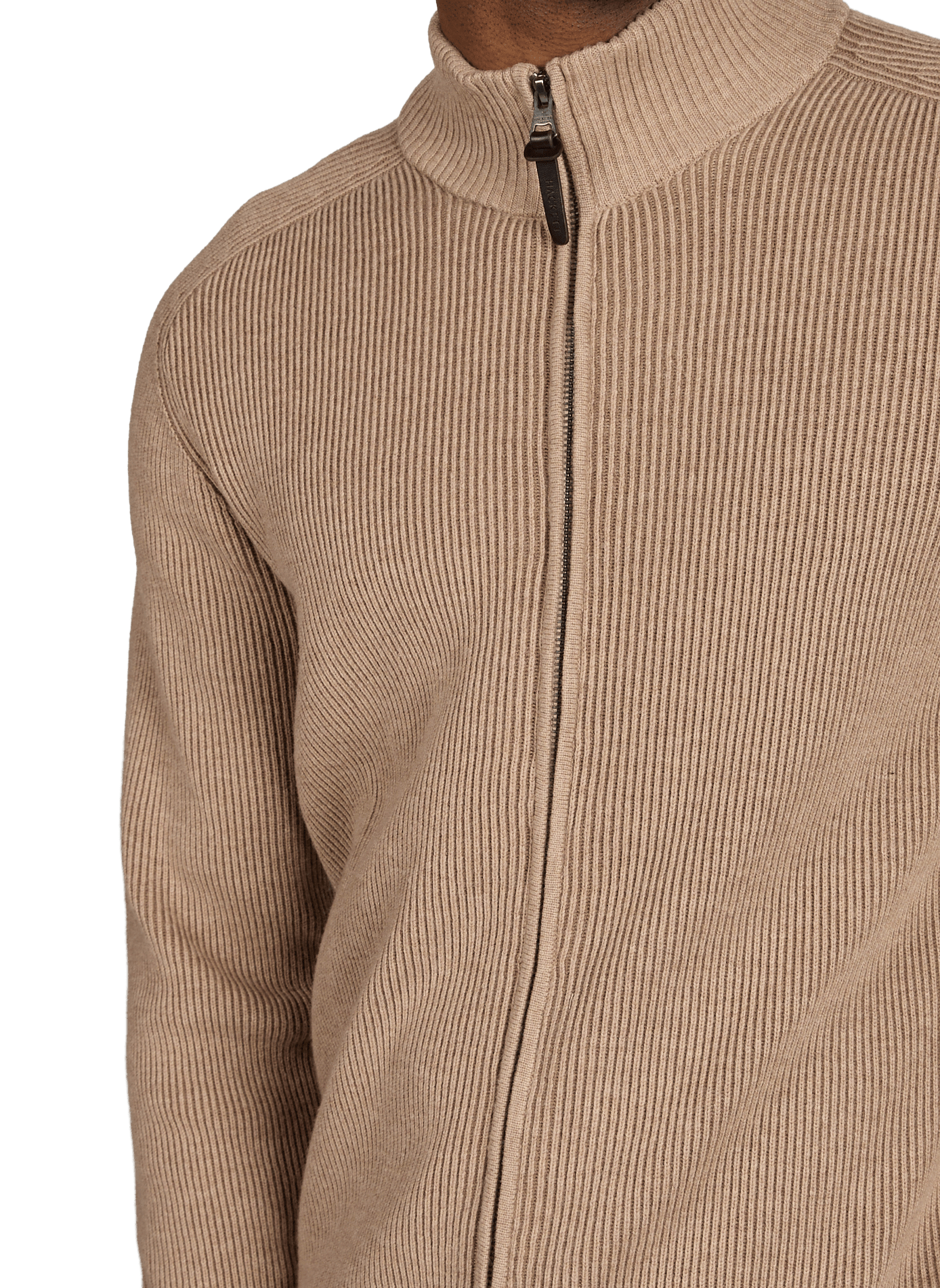 Gilet zippé à col montant en laine et coton HACKETT Beige