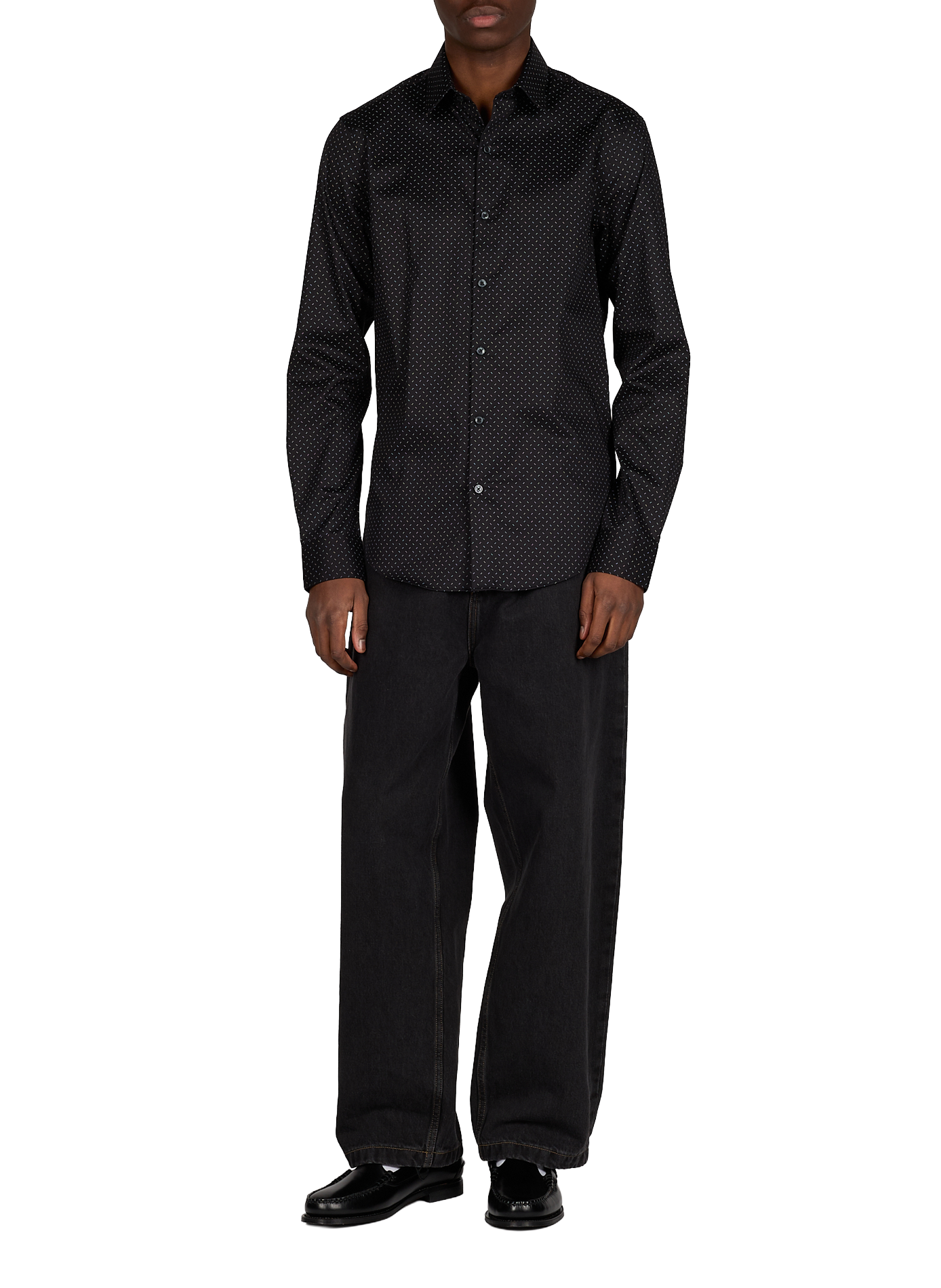 Chemise col classique à motif en coton mélangé CALVIN KLEIN Noir